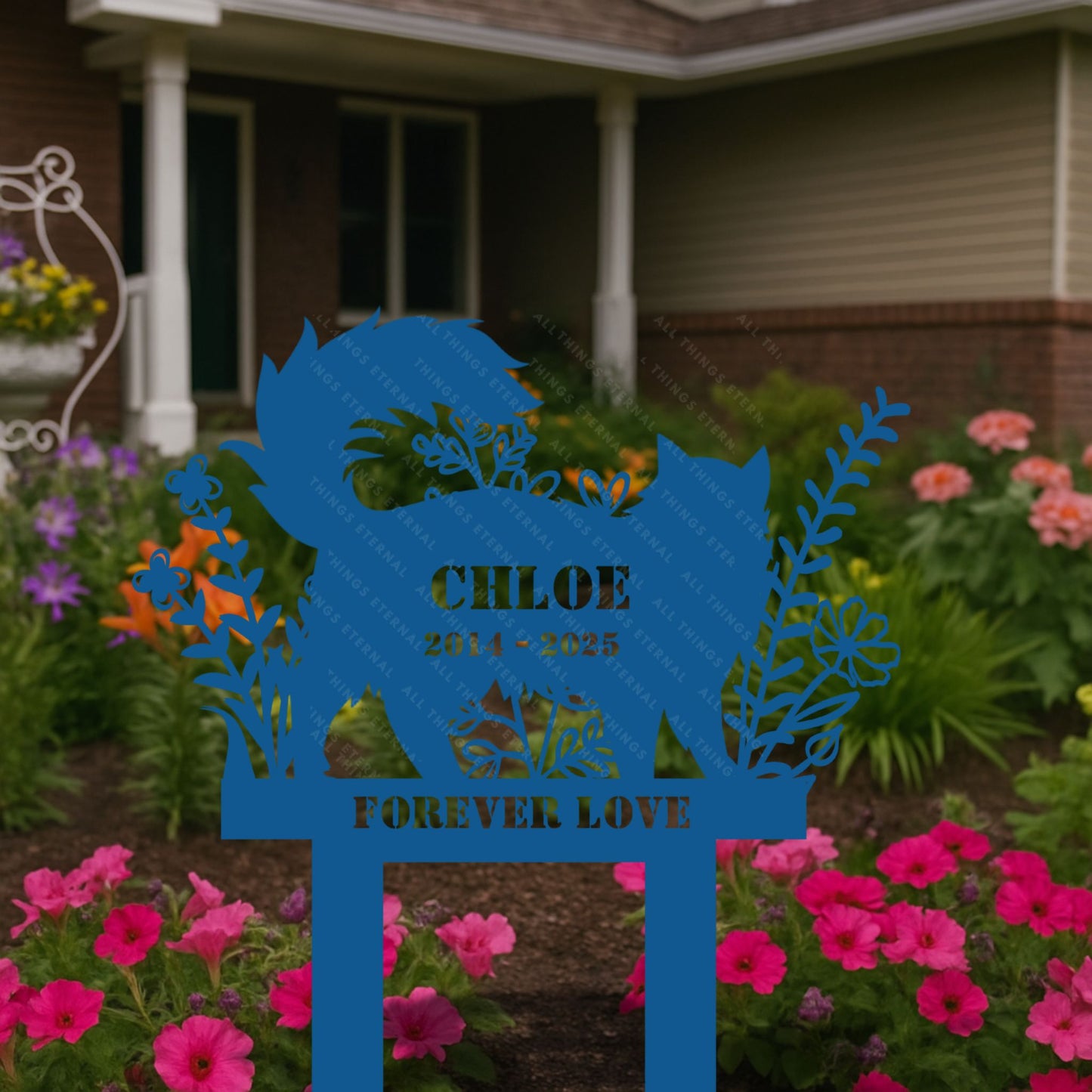 Personalized Cat Memorial Stake - Custom Metal Grave Marker for Pets