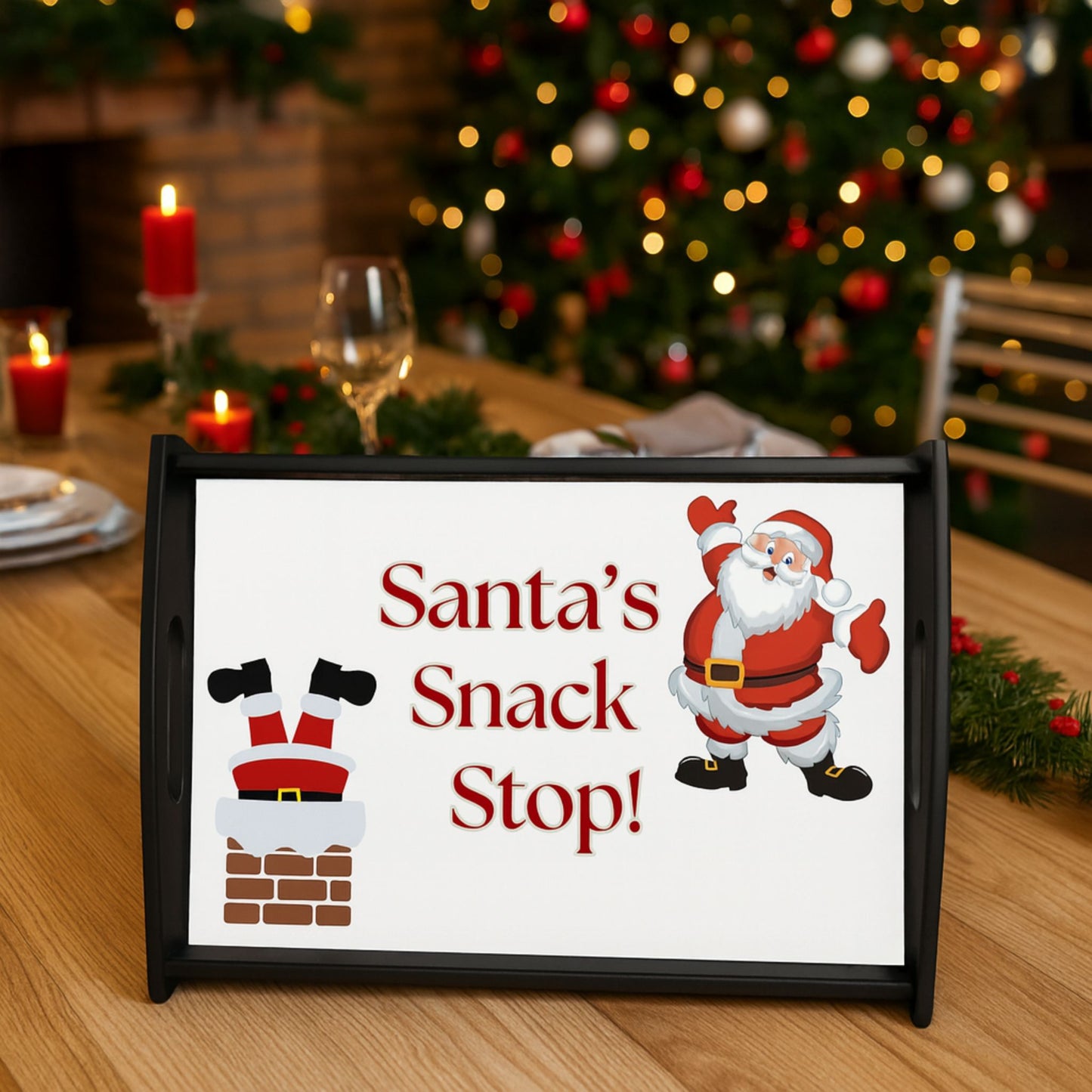 Funny Santa's Snack Stop Wood Serving Tray | Christmas Kitchen Decor