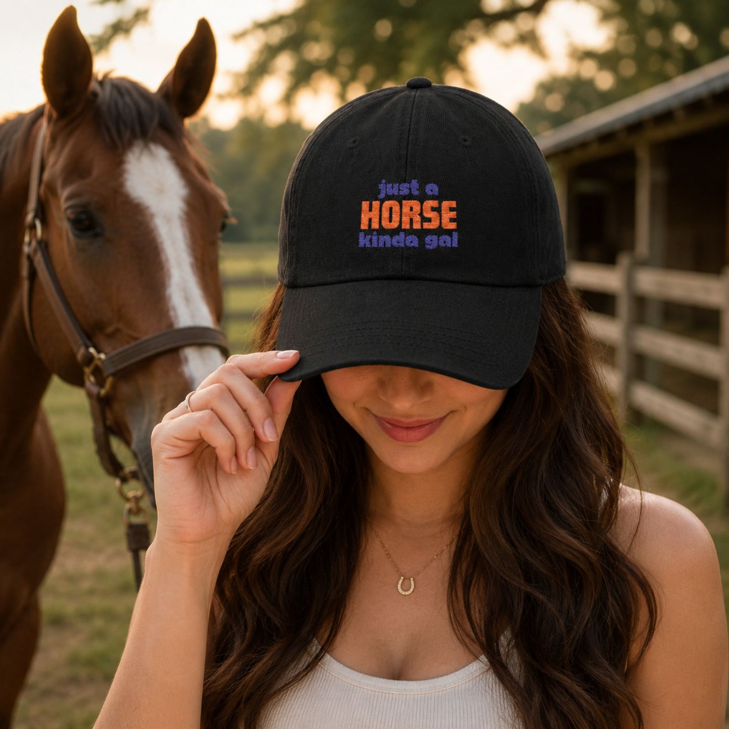 Embroidered Just a Horse Kinda Gal Denim Hat –  Equestrian Cap for Men and Women