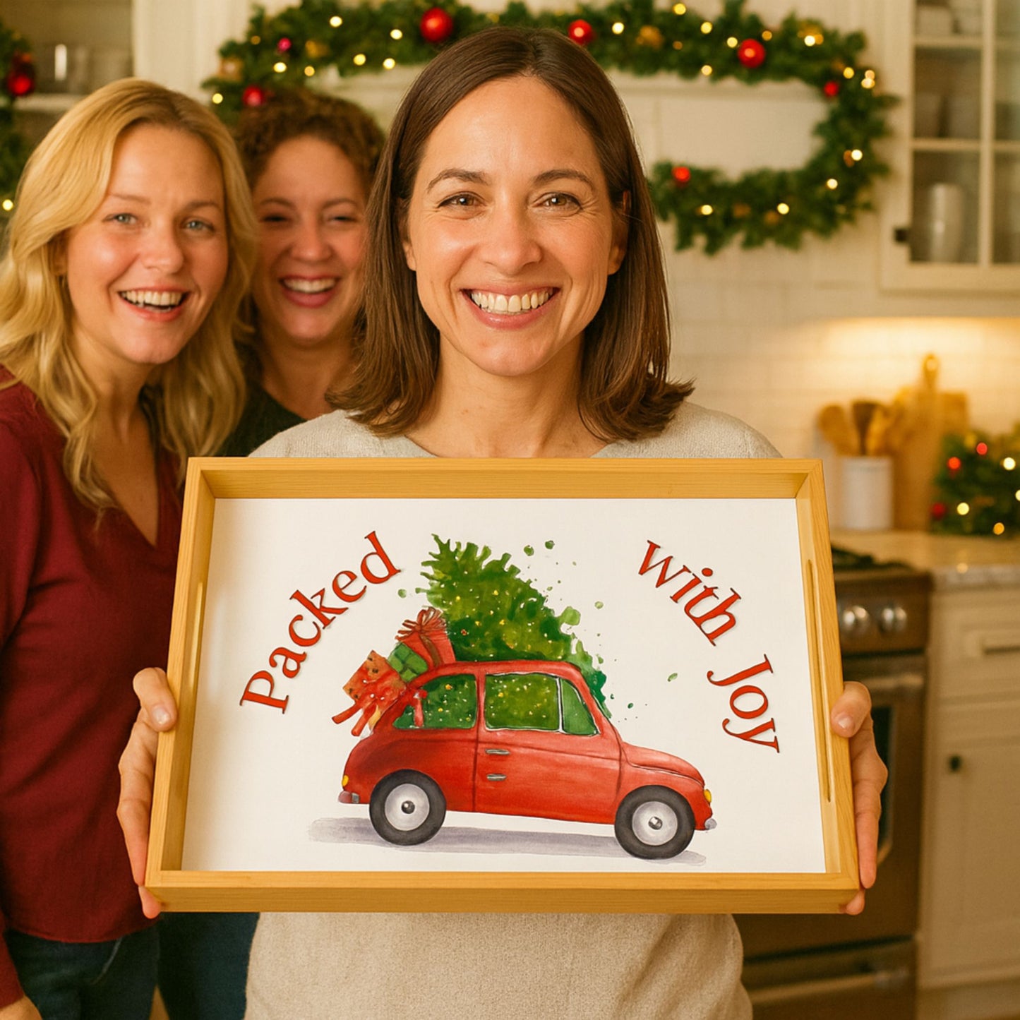 Large Bamboo Christmas Serving Tray – Festive Holiday Platter