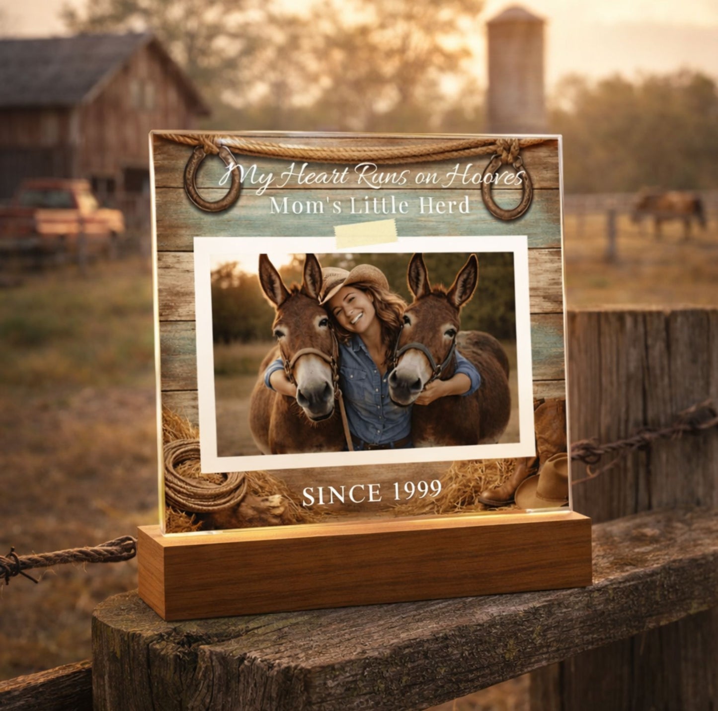 Personalized Mule Mom Photo Square Acrylic Plaque – My Heart Runs on Hooves With Name & Date