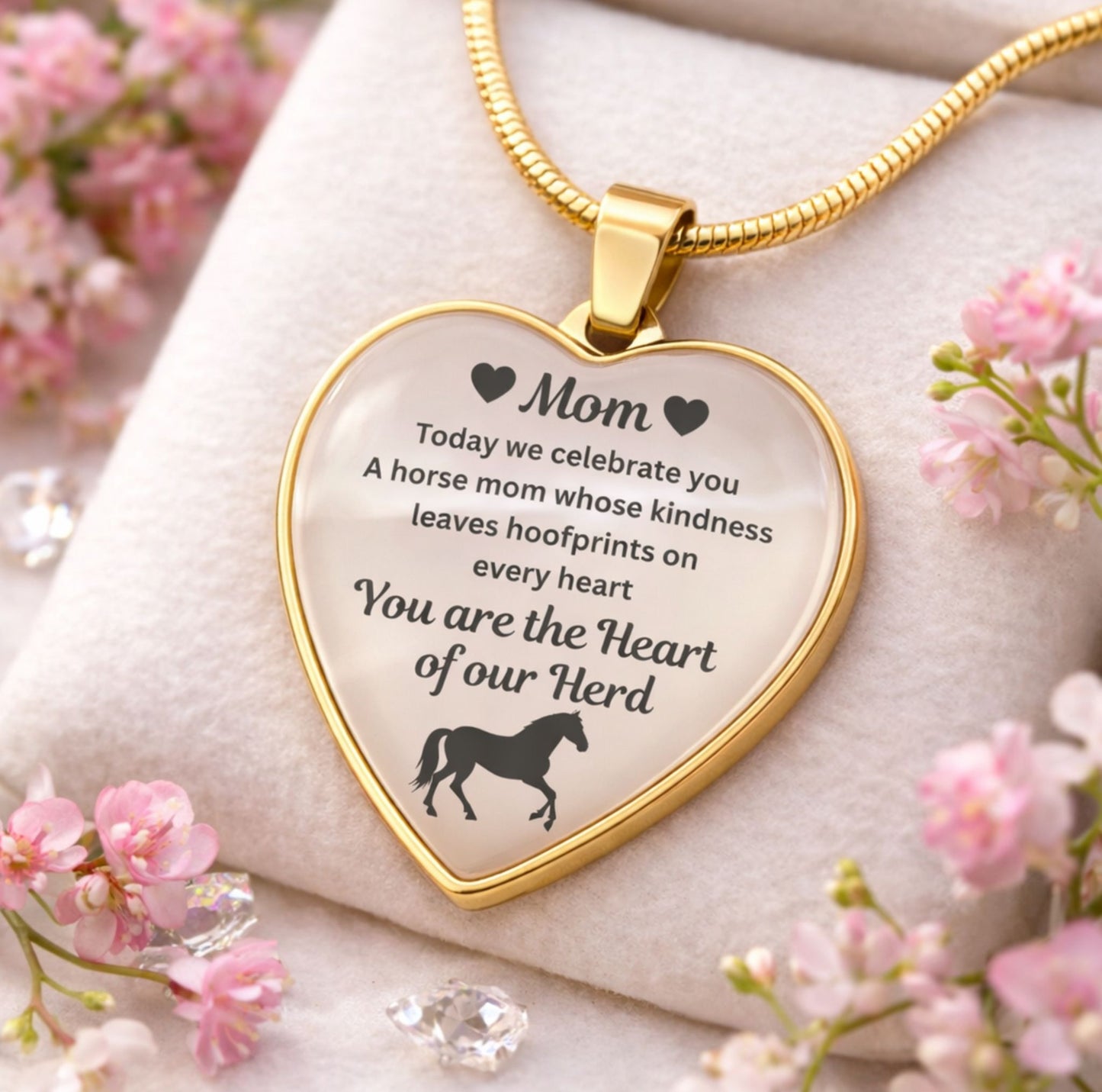 Horse Mom Necklace Gift for Mom – Custom Name Pendant You Are The Heart Of Our Herd