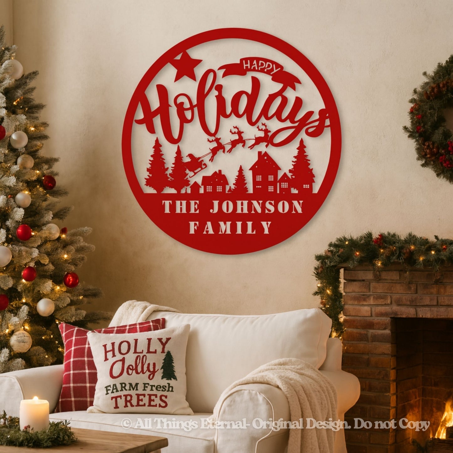 Custom Family Name Holiday Metal Sign – Personalized Christmas Wall Art Home  Decoration