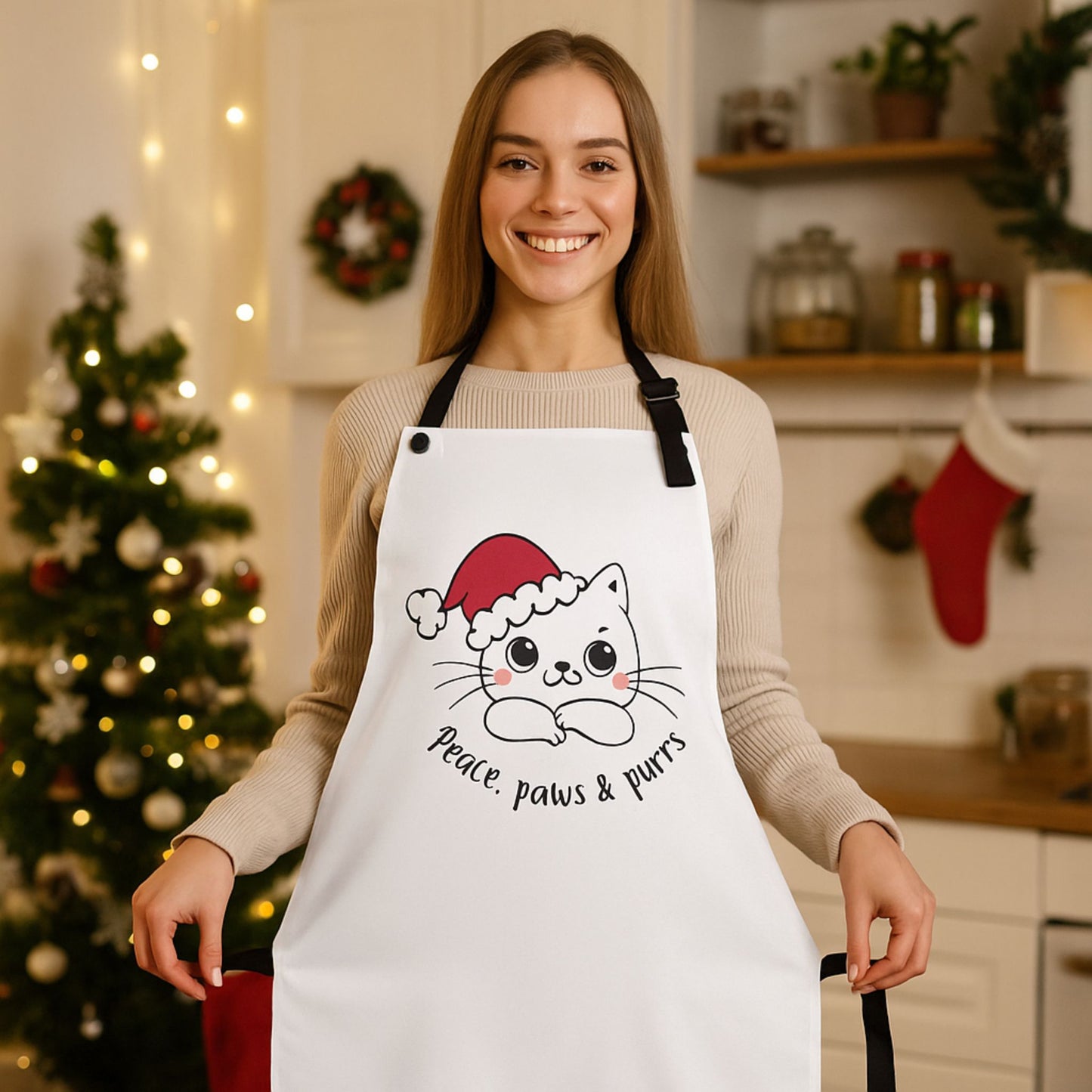 Peace Paws Purrs Cute Kitty Apron – Funny Cat Cooking Gift