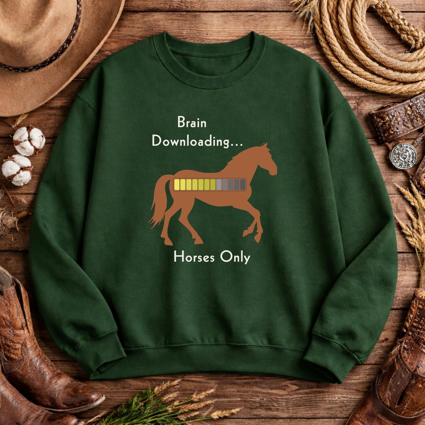 Brain Downloading Horses Only Sweatshirt Funny Equestrian Crewneck