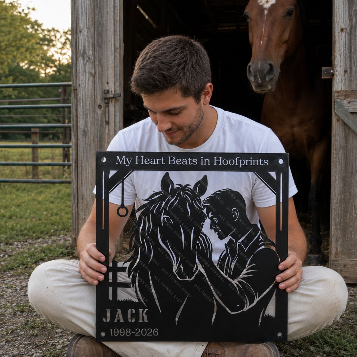Personalized Horse Memorial Metal Sign – My Heart Beats in Hoofprints