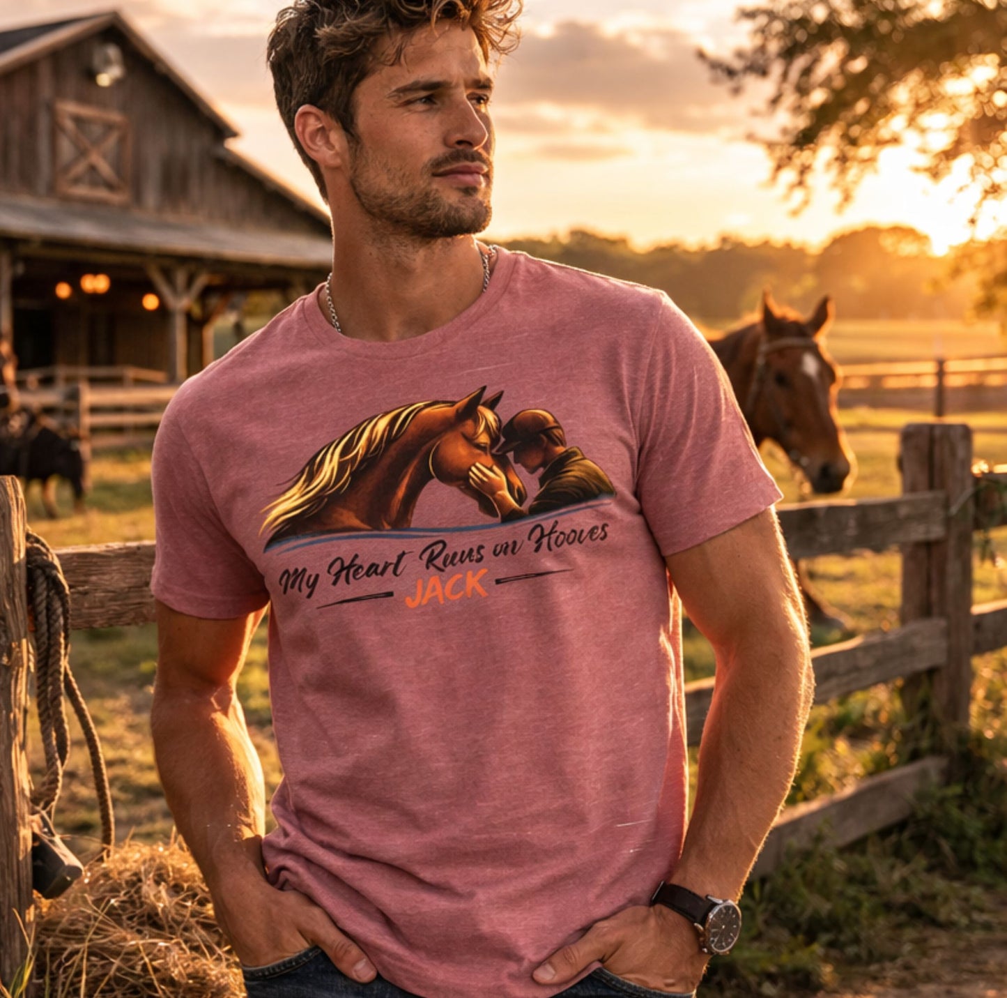 My Heart Runs on Hooves Personalized with Name Horse Lover T-Shirt