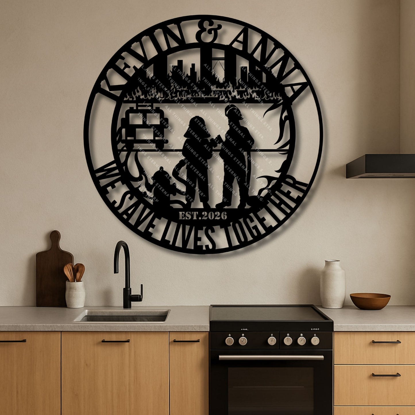 Personalized Firefighter Couple Metal Sign – Custom Name Wall Art