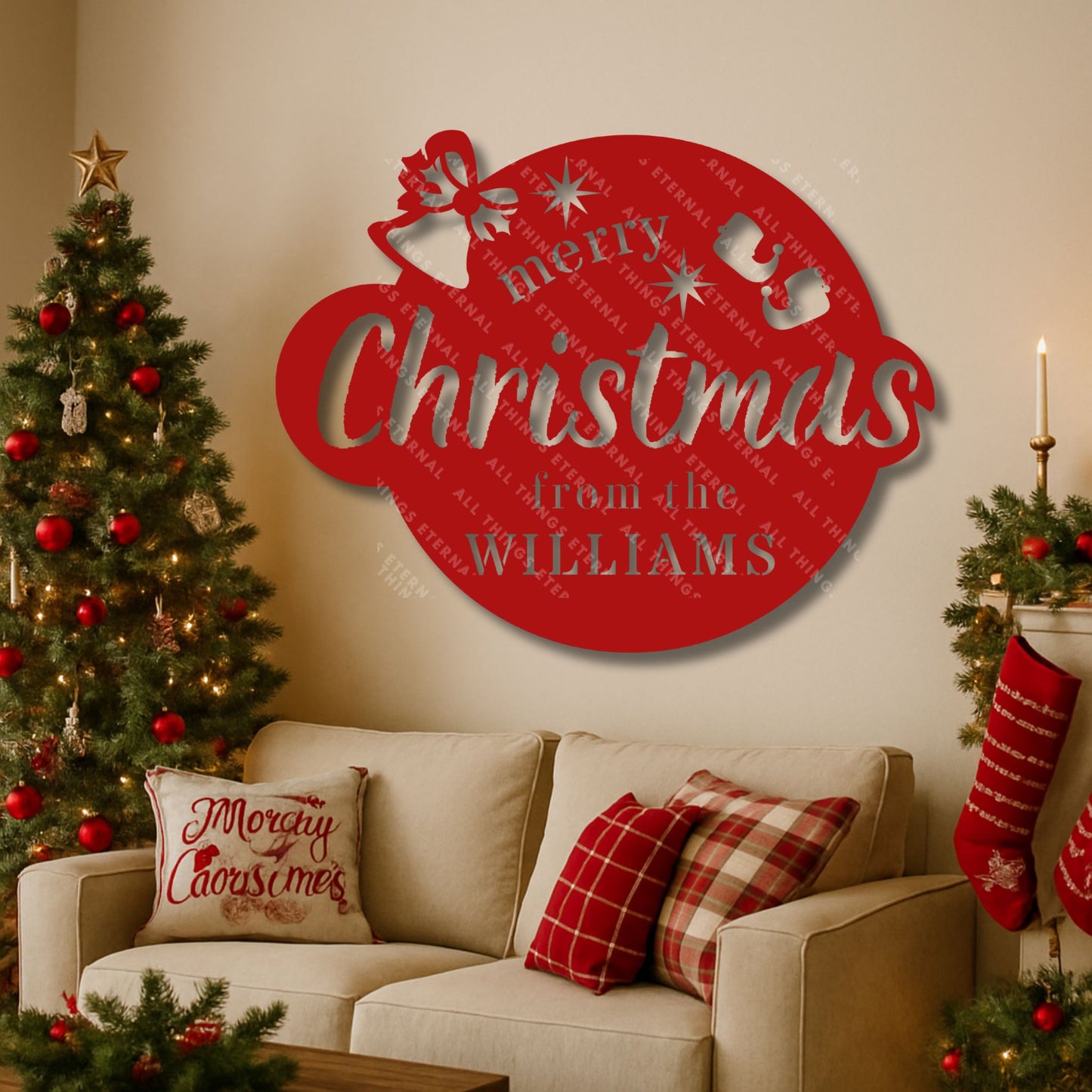 Merry Christmas Metal Yard Stake – Custom Family Name Outdoor Sign