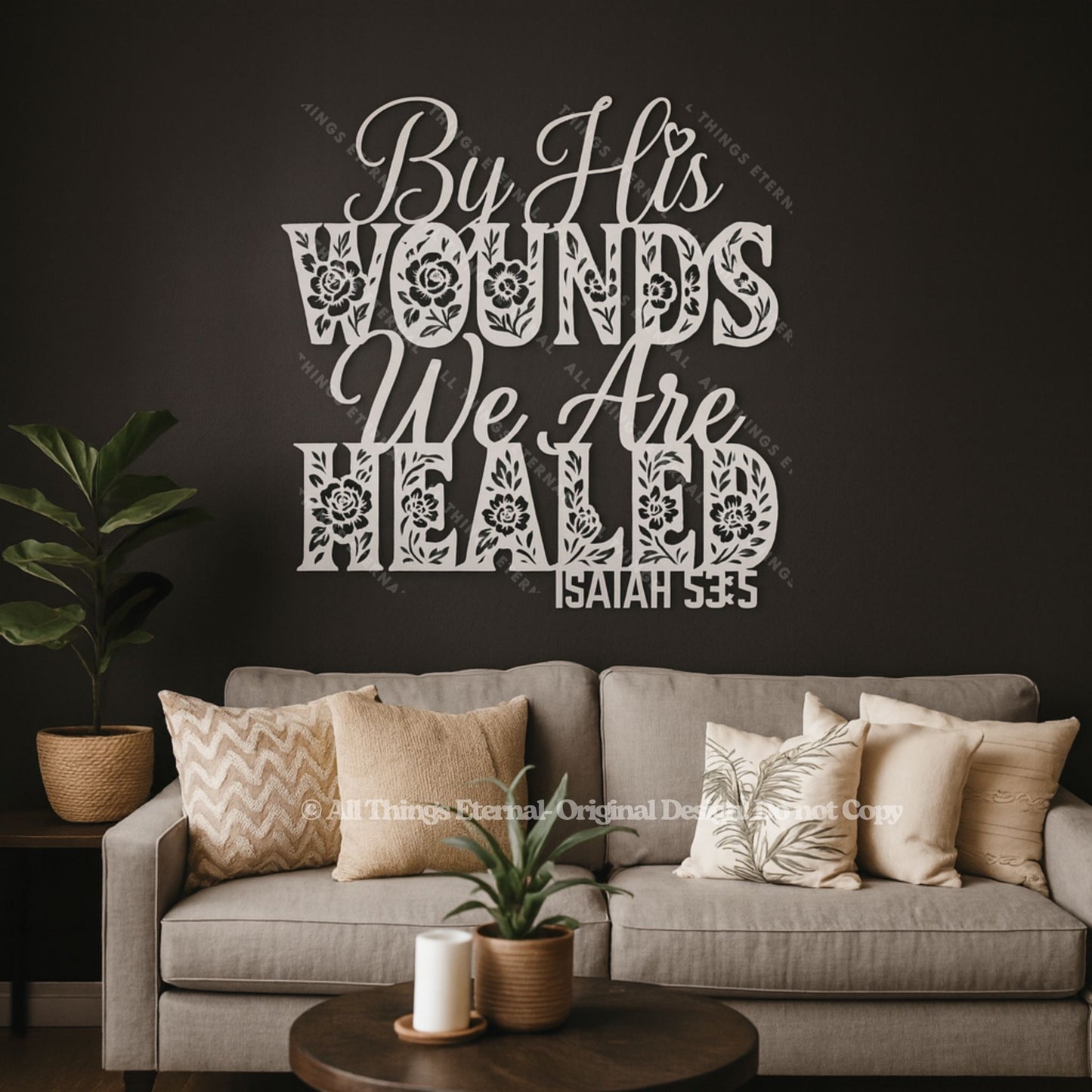 Isaiah 53:5 Metal Wall Art – Modern Christian Bible Verse Home Decor