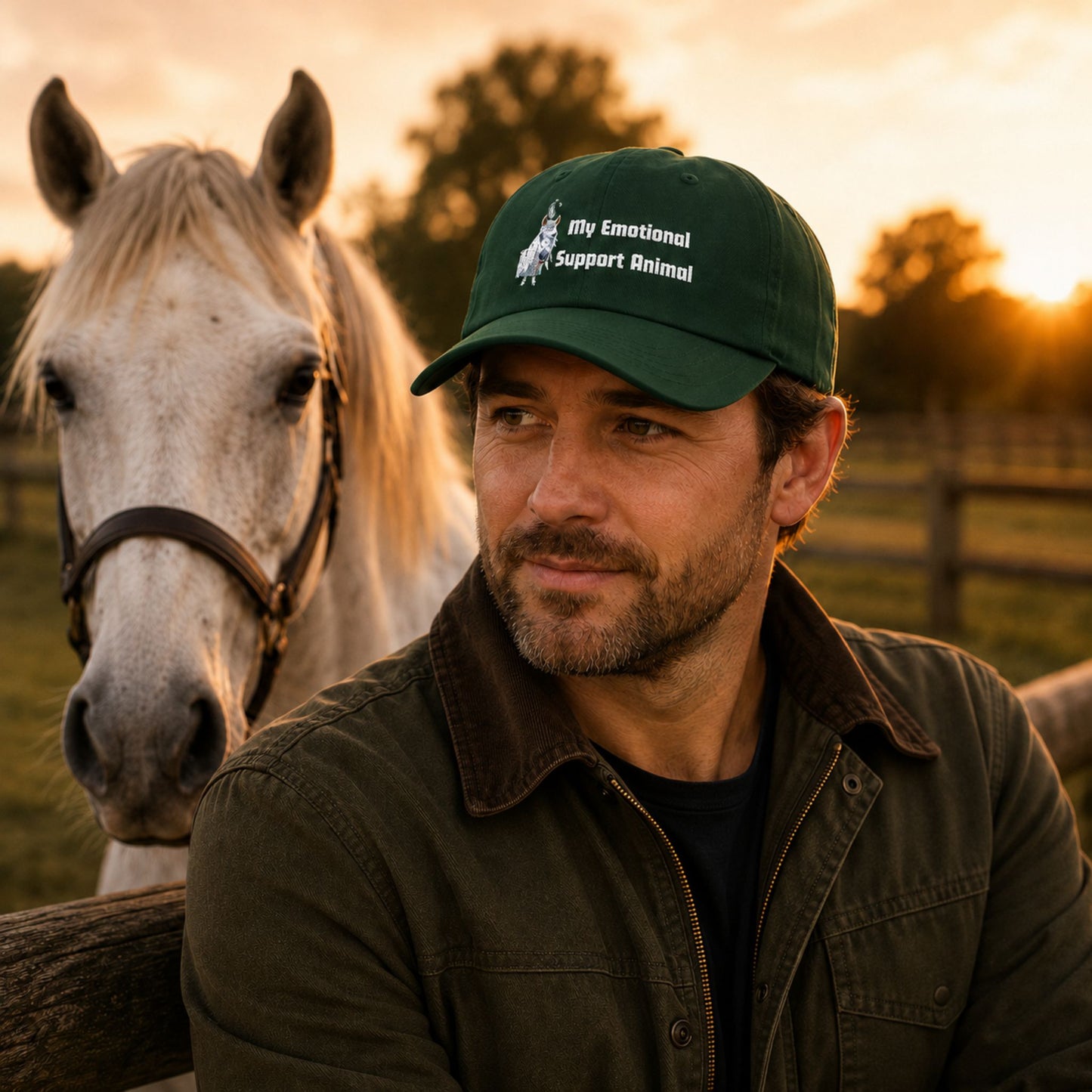 Dad Cap - My Emotional Support Animal ' Embroidered White Baseball Hat