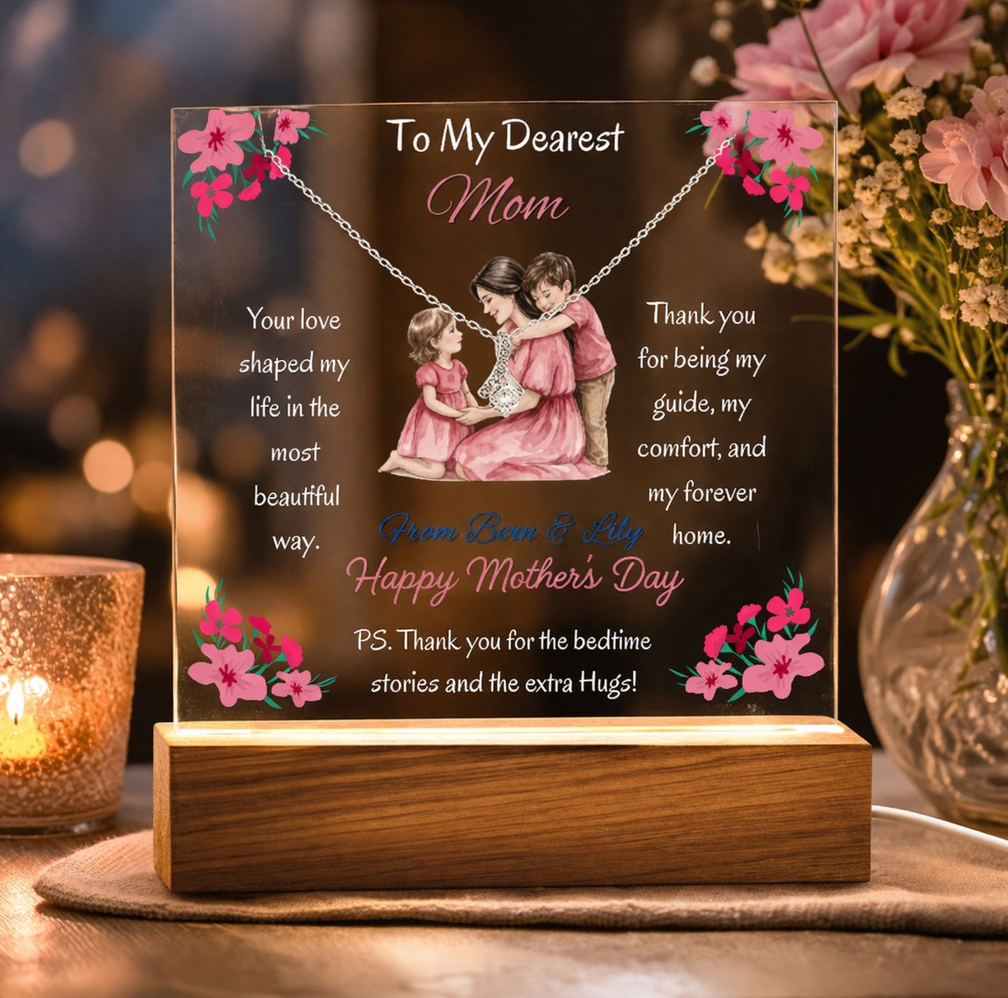 Personalized To My Dearest Mom Alluring Beauty Necklace Acrylic Plaque Mother's Day Gift