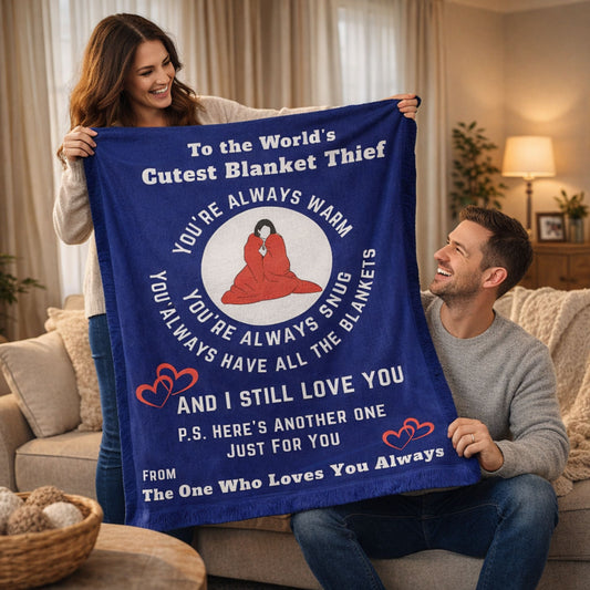 World’s Cutest Blanket Thief Cozy Woven Throw – Cute Couple Gift