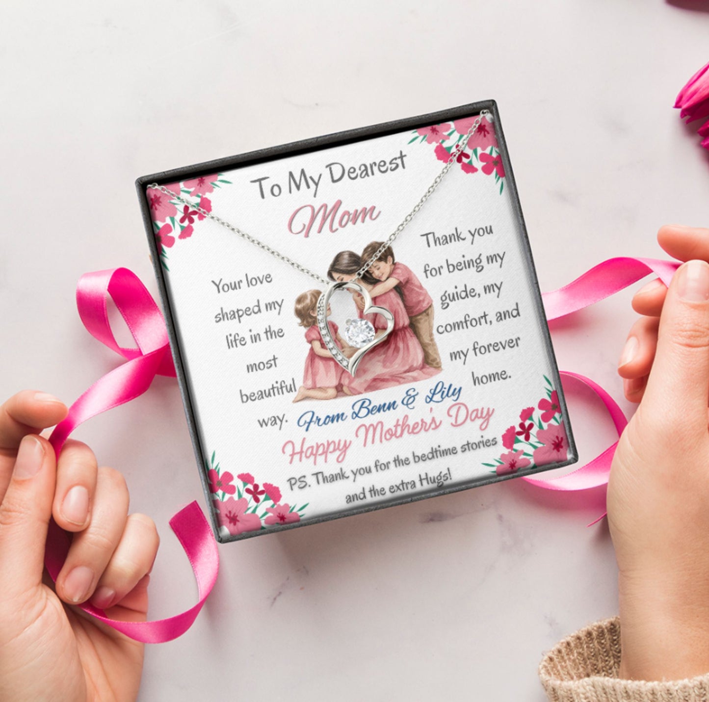 Personalized To My Dearest Mom Necklace with Message Card Mother's Day