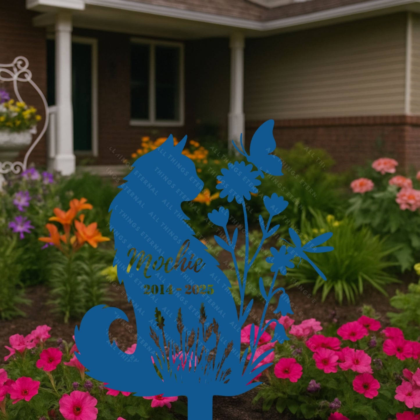 Personalized Cat Memorial Stake | Floral Metal Pet Grave Marker