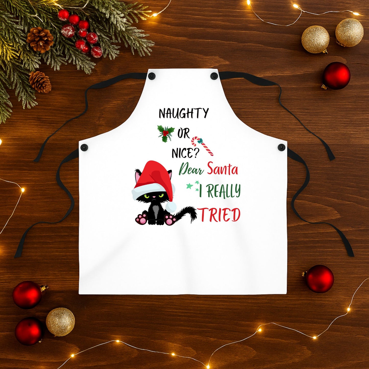 Naughty or Nice Cat Apron | Funny Christmas Kitchen Gift for Bakers