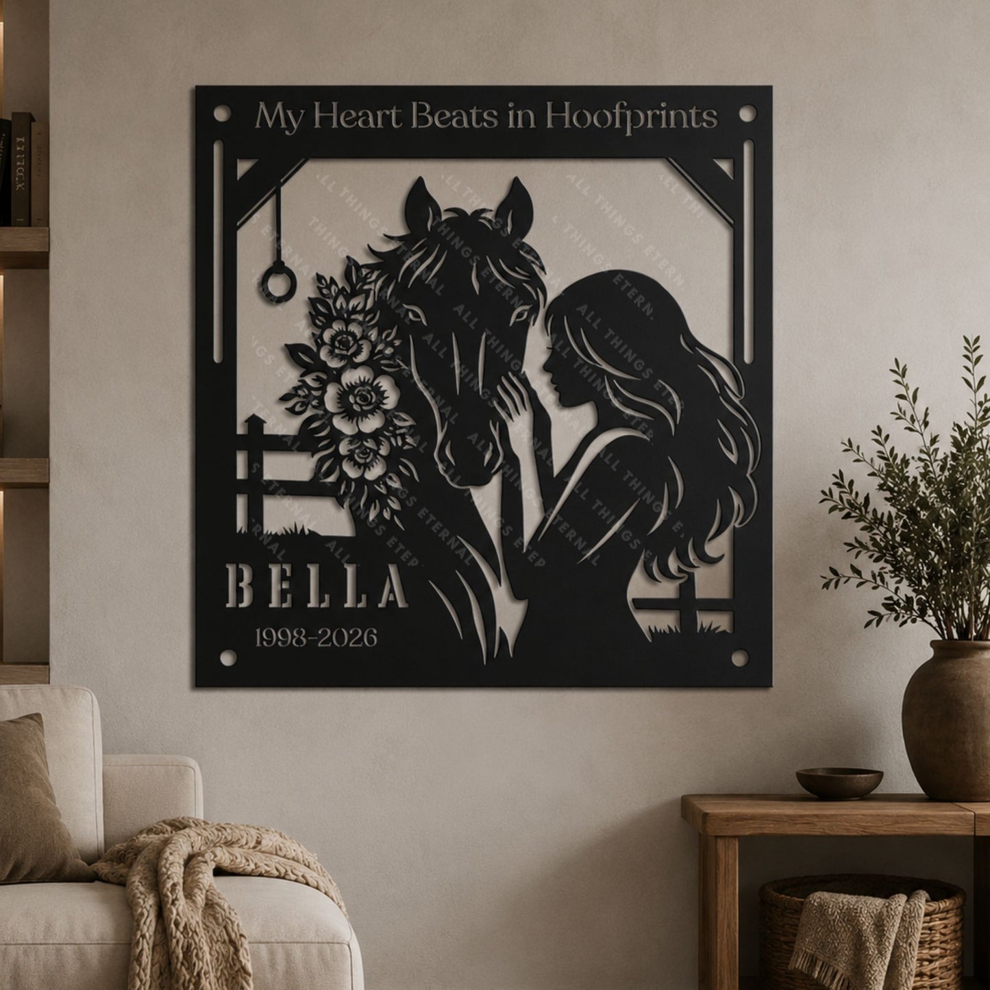 Personalized Horse Memorial Metal Sign – My Heart Beats in Hoofprints, Equestrian Wall Art Gift