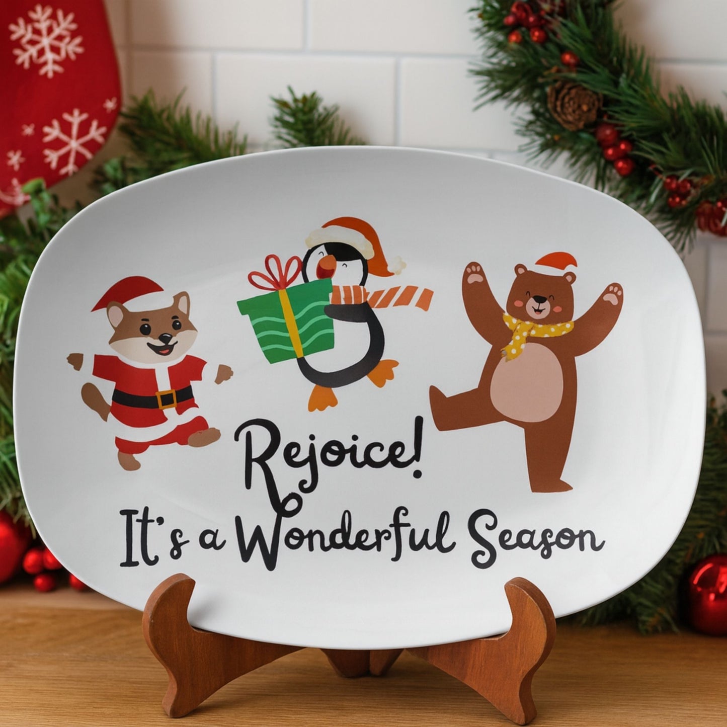 Rejoice It's a Wonderful Season Festive Christmas Serving Tray – Holiday Platter