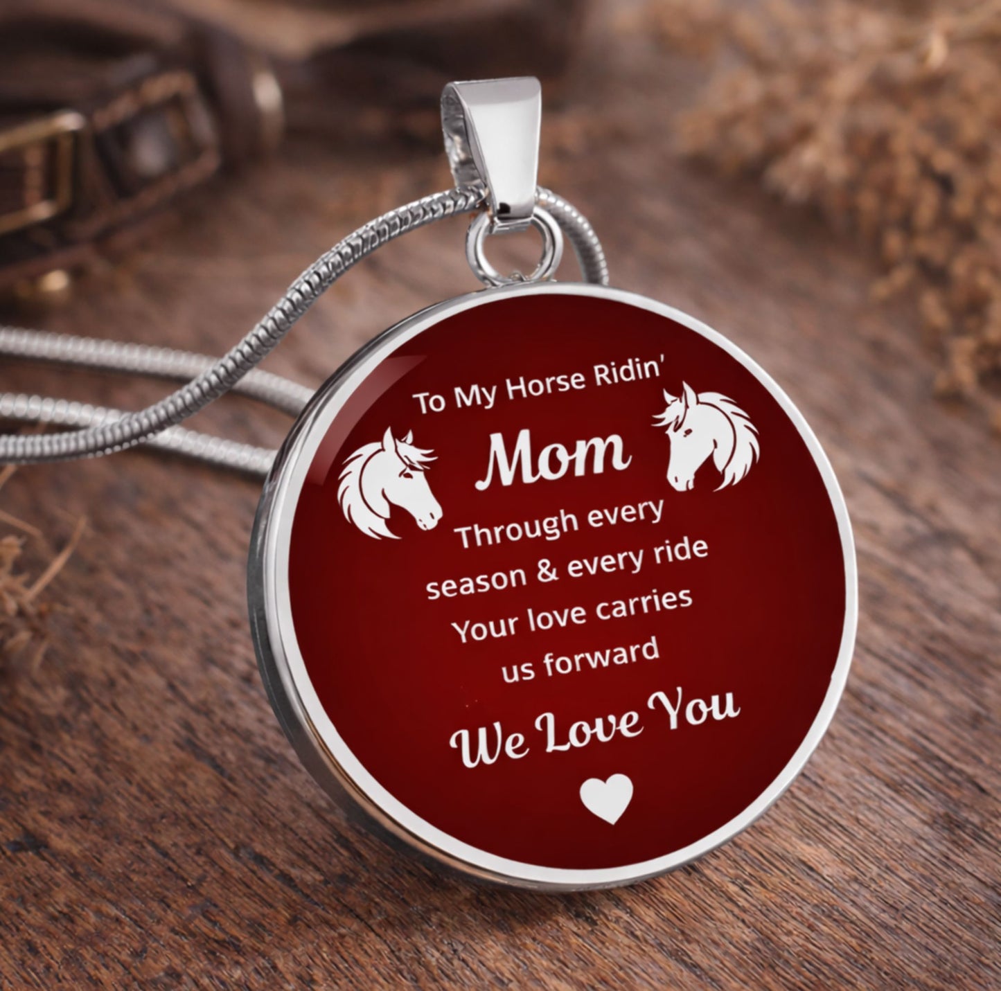 To My Horse Riding Mom Circle Necklace – Engraved Gift for Horse Lover Mom Mother’s Day