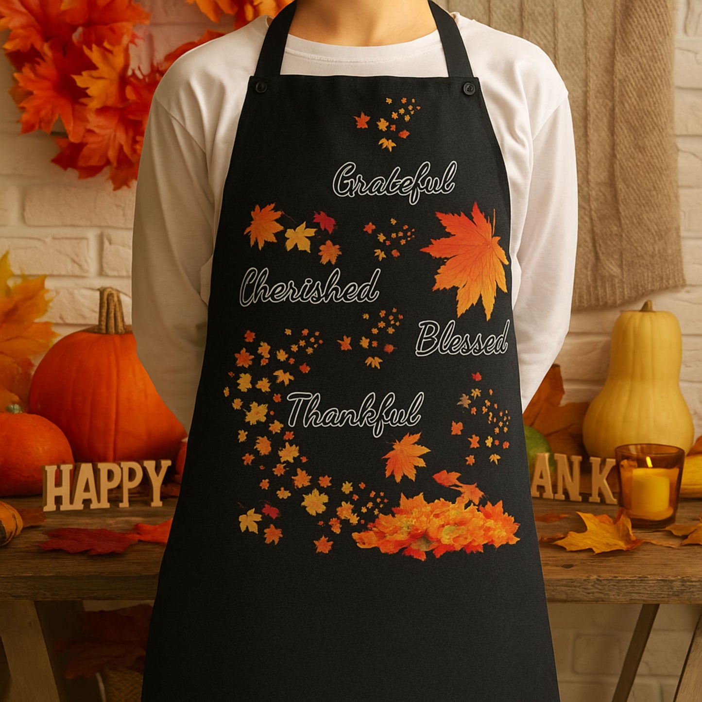 Black Grateful Thankful Blessed Apron | Fall Kitchen Gift | Thanksgiving