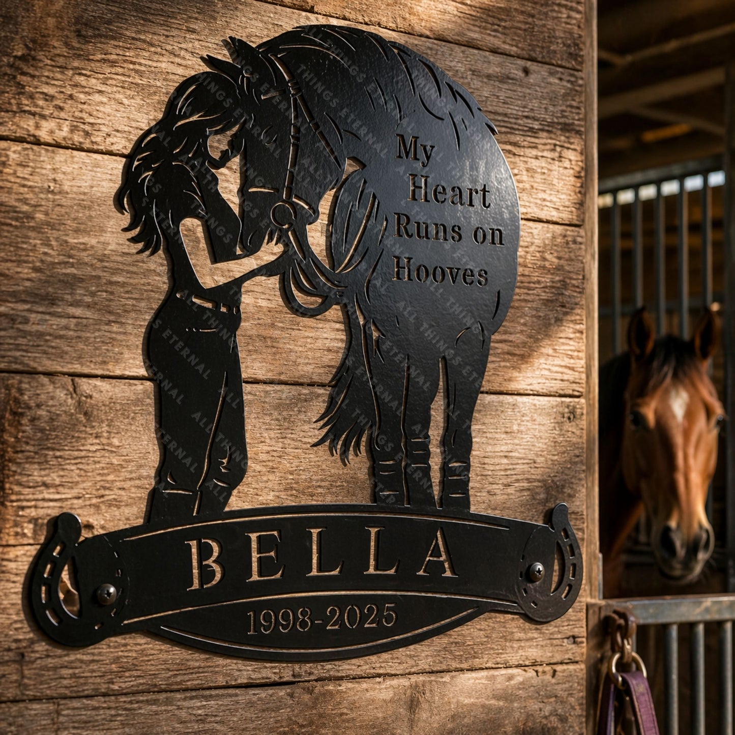 Personalized Horse Memorial Metal Sign – My Heart Runs on Hooves Gift For Horse Lovers
