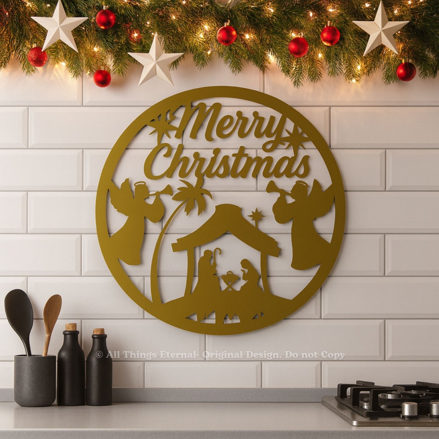 Personalized Merry Christmas Nativity Metal Sign | Custom Holiday Wall Décor