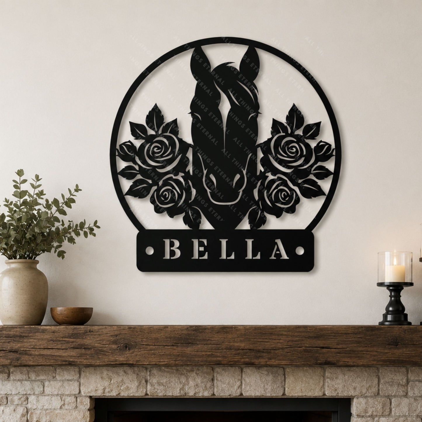 Personalized Horse Stall Name Metal Sign | Floral Horse Barn Wall Decor