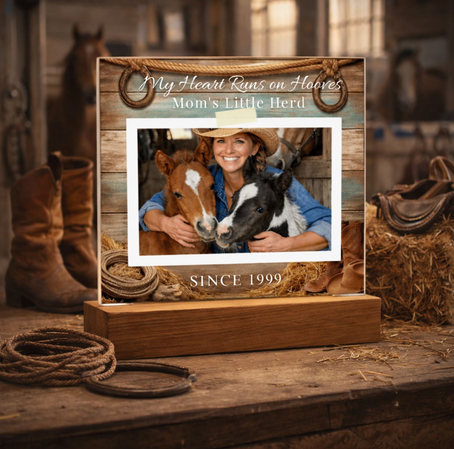 Personalized Horse Mom Photo Plaque – My Heart Runs on Hooves Custom Horse Lover Gift with Name & Date