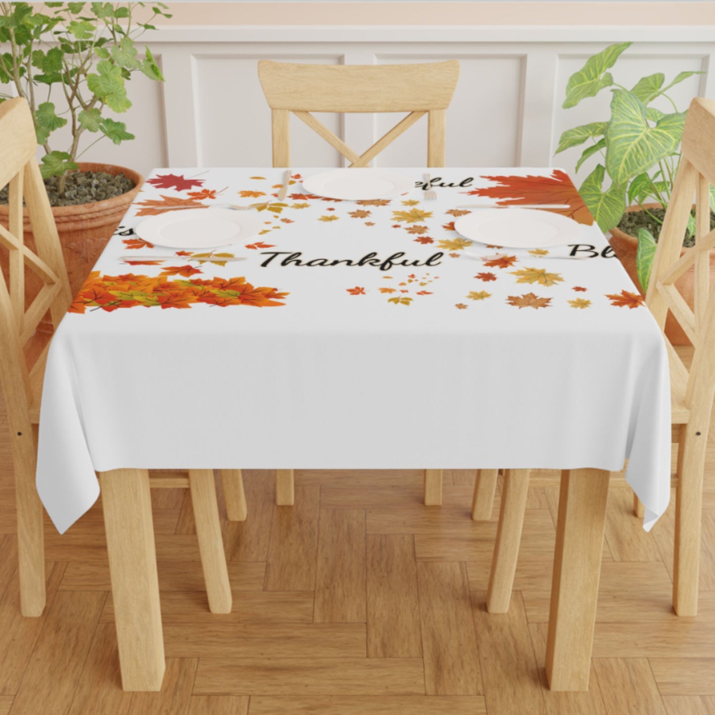 Fall Leaves Tablecloth – Grateful, Blessed, Thankful Thanksgiving Decor