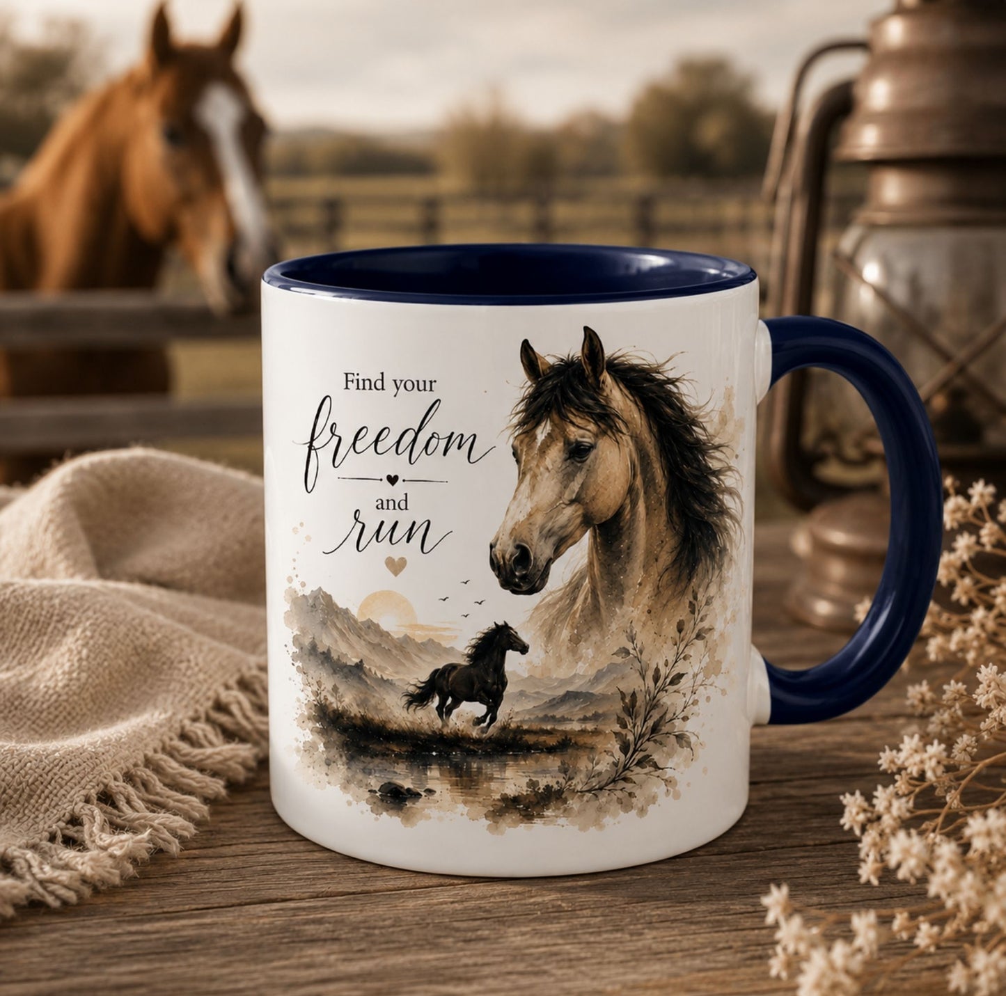 Find Your Freedom and Run Horse Mug – Equestrian Coffee Cup Gift