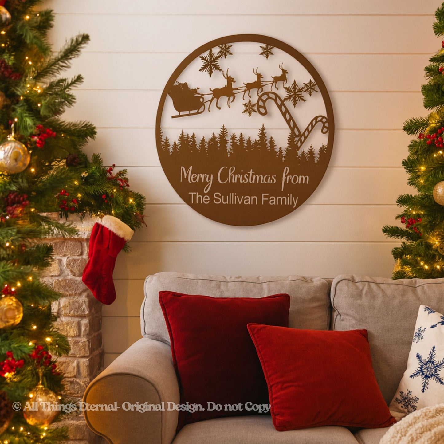 Personalized Family Name Christmas Metal Sign – Santa Sleigh Home Decoration