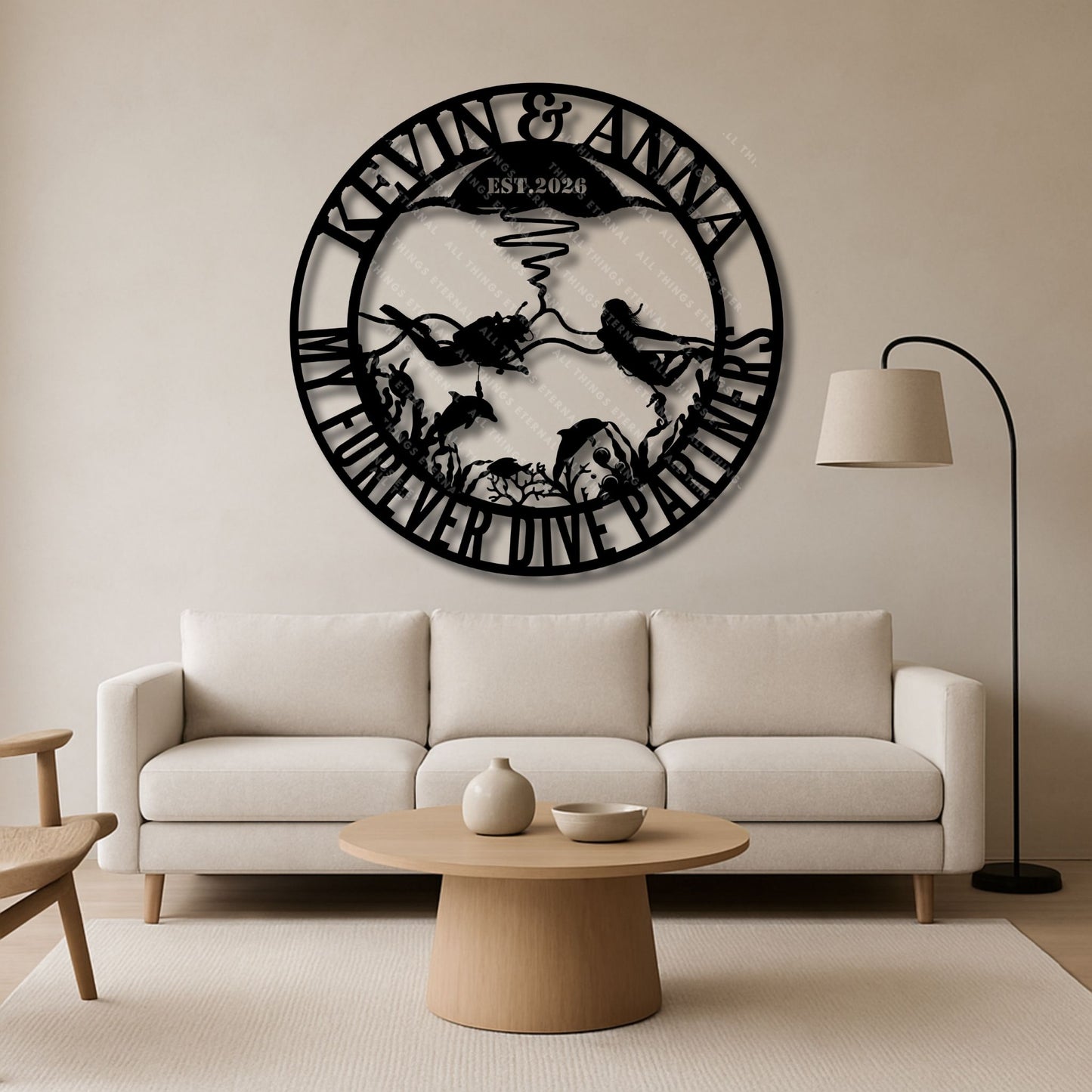 Custom Diving Couple Metal Wall Art | Personalized Scuba Diver Sign