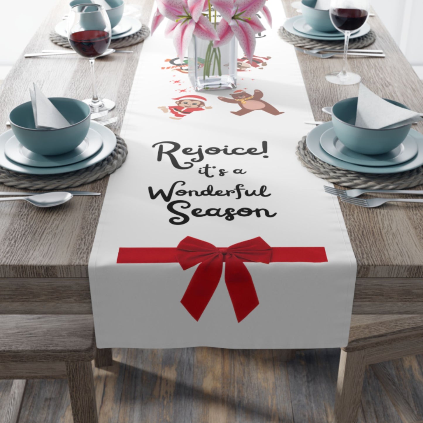 Rejoice Wonderful Season Christmas Table Runner | Holiday Decor
