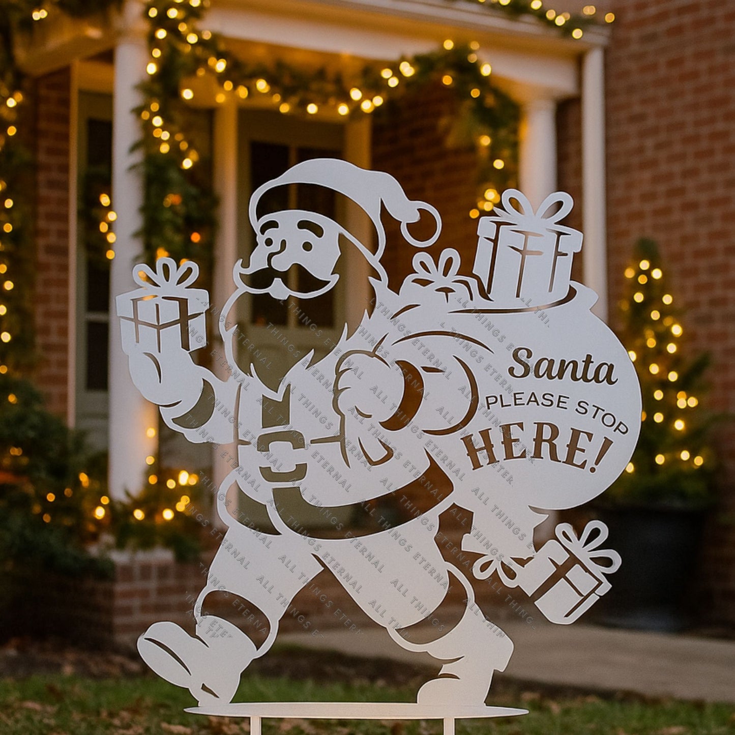 Santa Please Stop Here Metal Yard Sign | Christmas Garden Decor