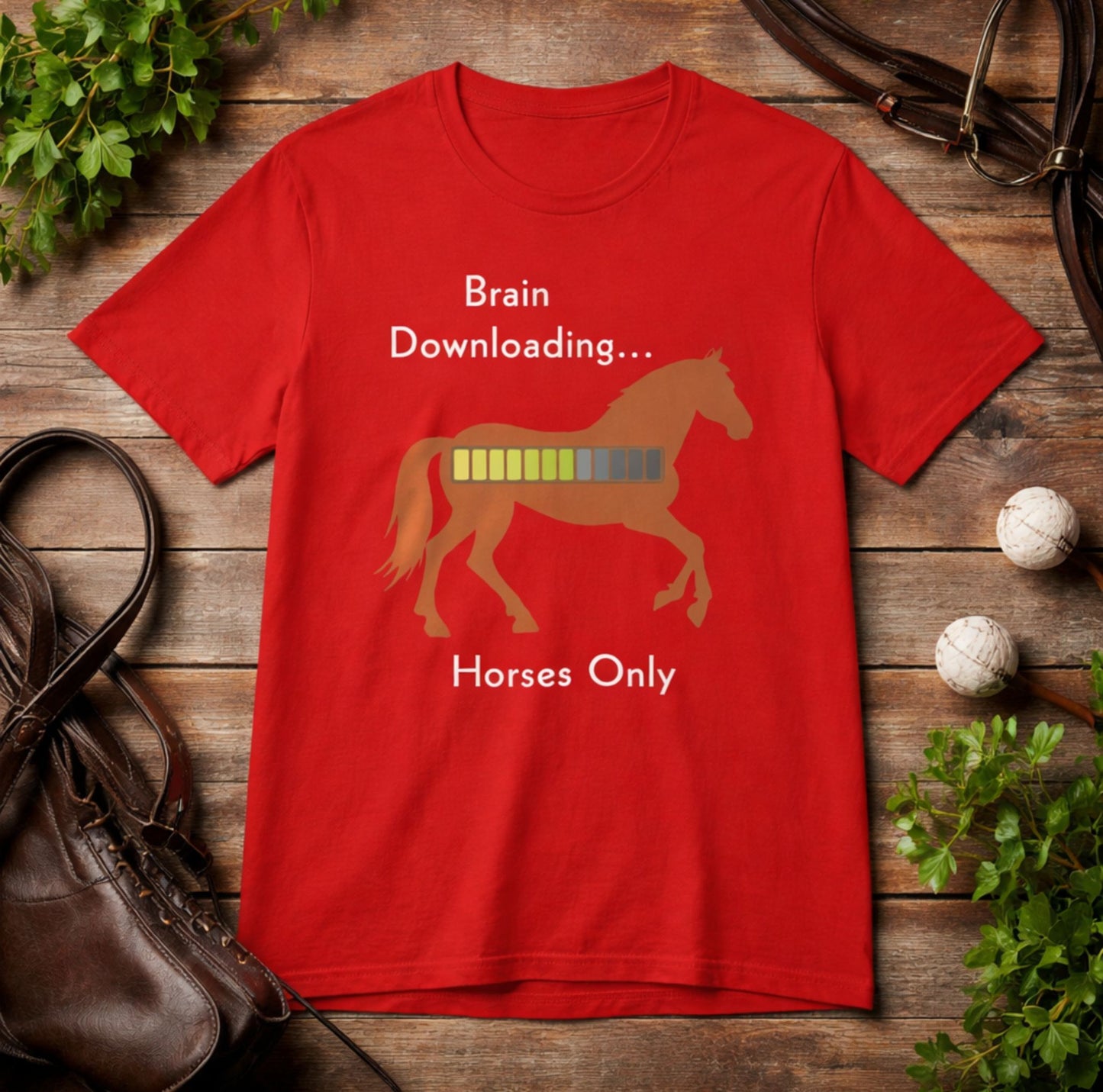 Brain Downloading… Horses Only T-Shirt – Funny Equestrian Tee for Horse Lovers