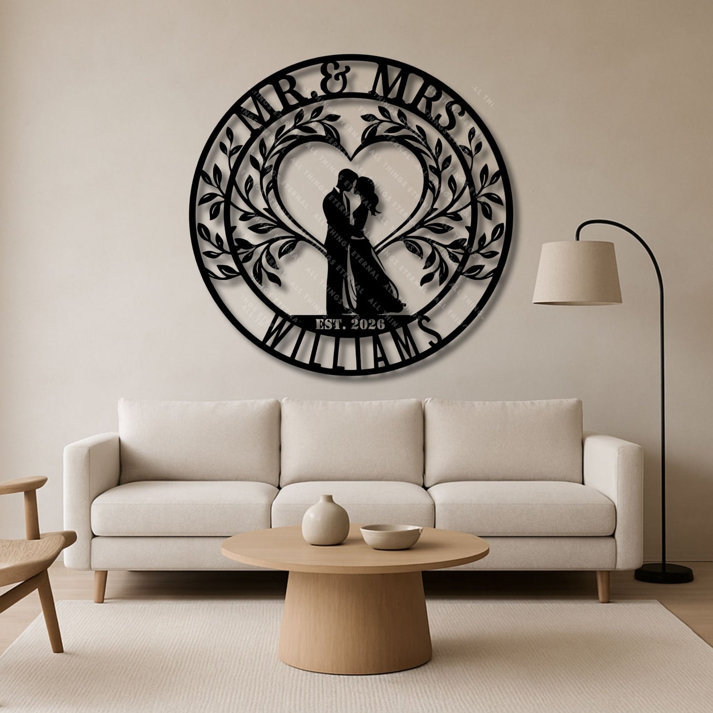 Mr & Mrs Wedding Monogram Sign – Personalized Last Name Wall Decor