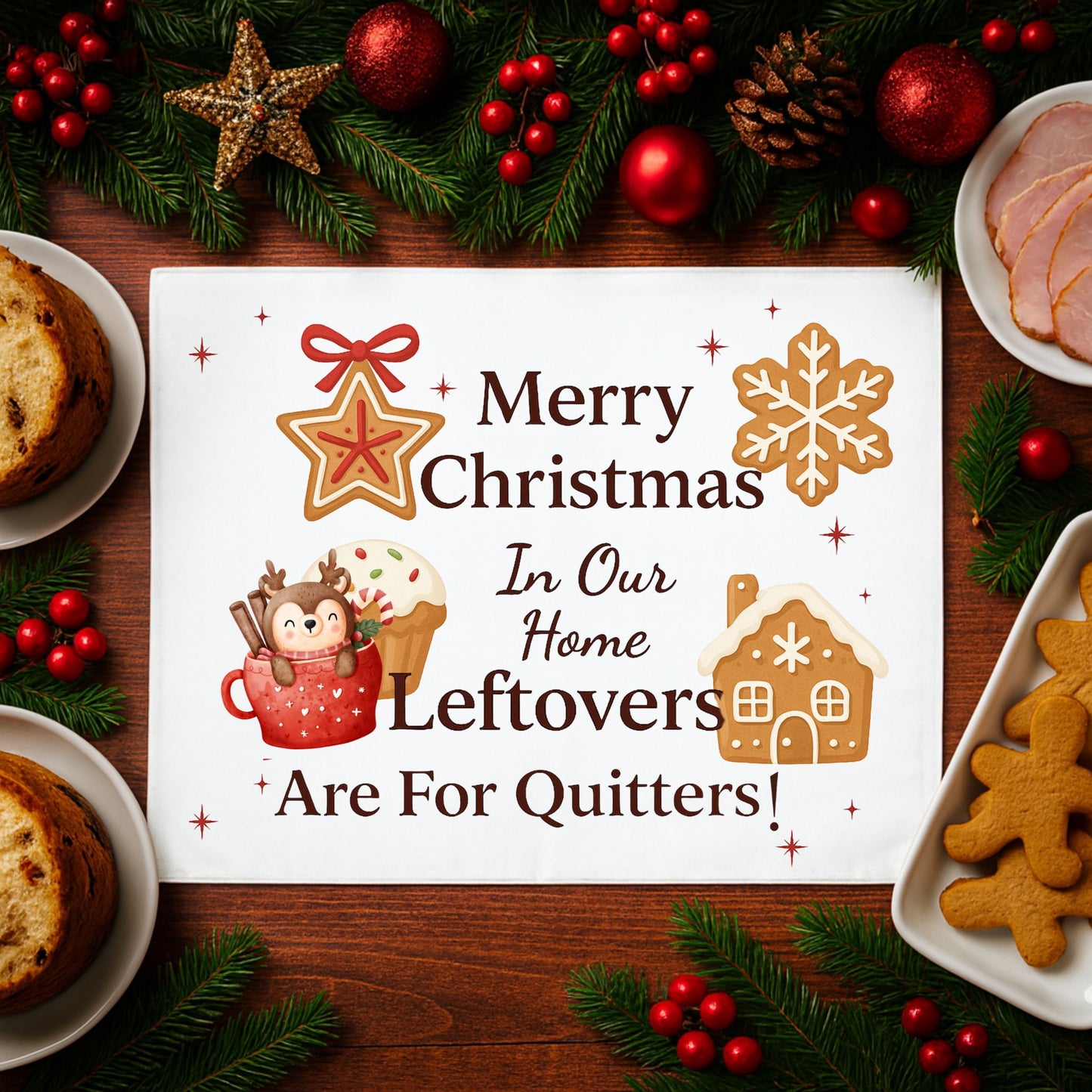 Leftovers for Quitters Placemat – Funny Christmas Holiday Decor