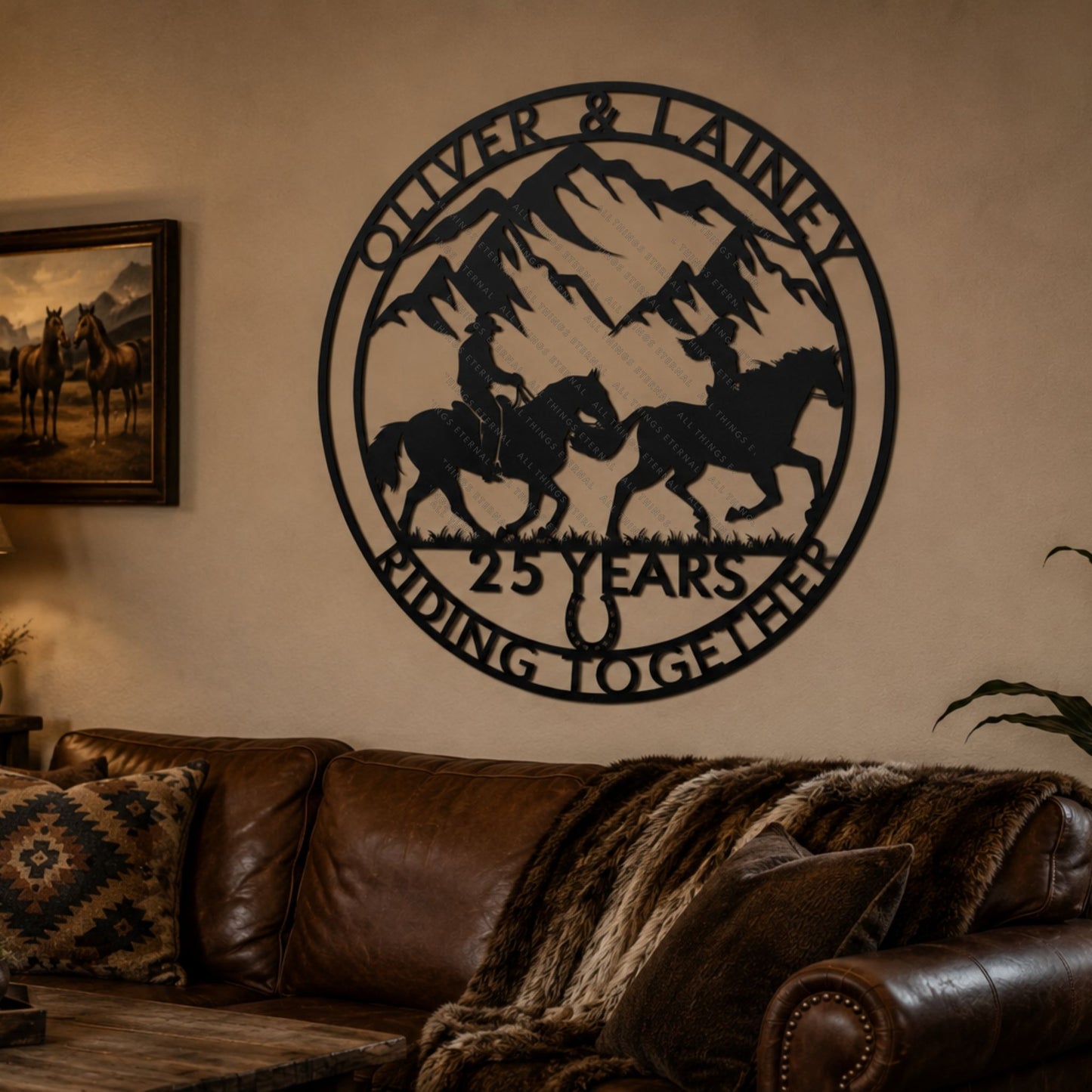 Personalized Horse Couple Metal Sign – 25 Years Riding Together Gift for Horse Lovers