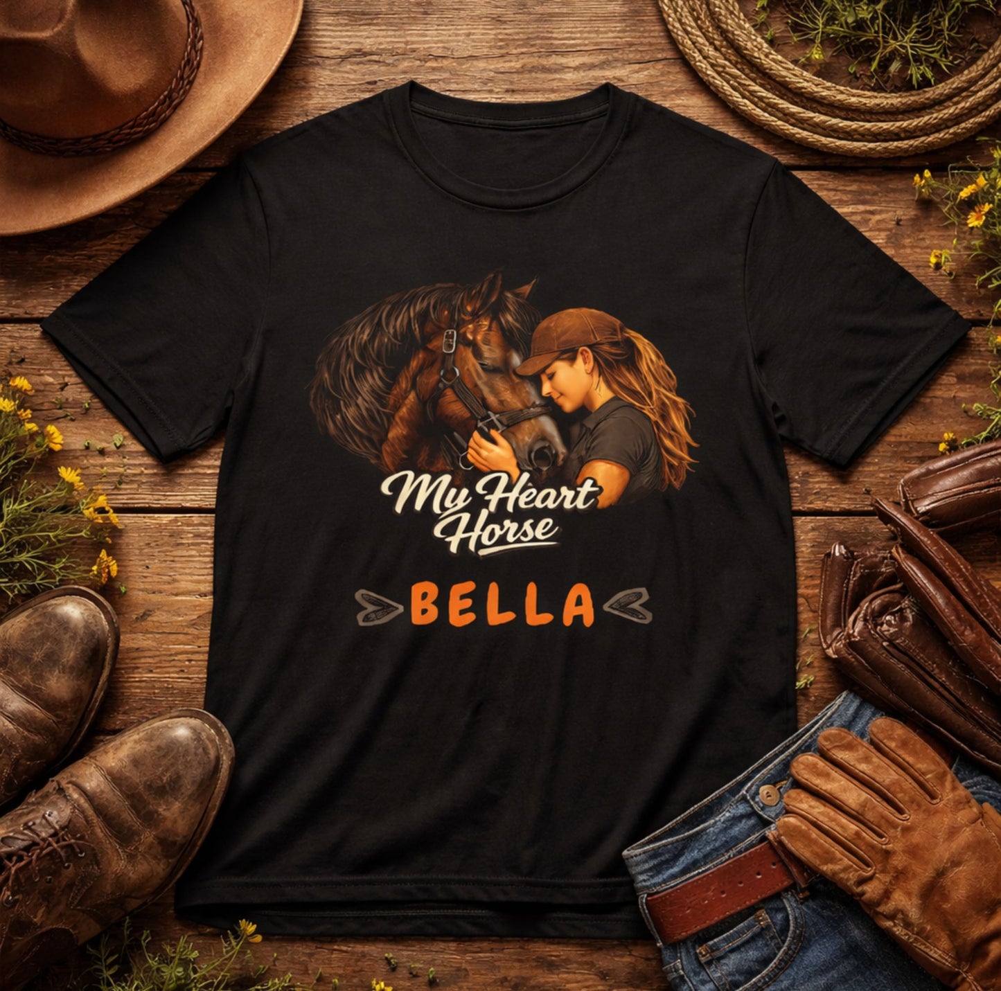 My Heart Horse Bella T-Shirt — Personalized Equestrian Tee