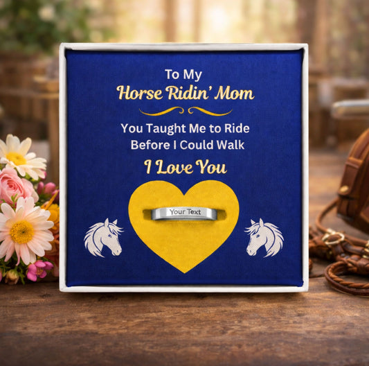 Horse Mom Personalized Engraved Ring with Message Card Gift
