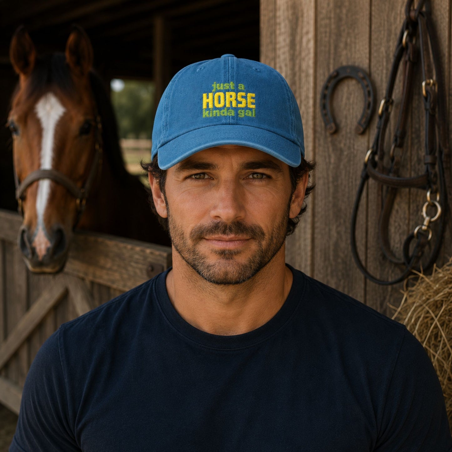 Just a Horse Kinda Gal Denim Hat — Embroidered Casual Baseball Cap for Horse Lovers
