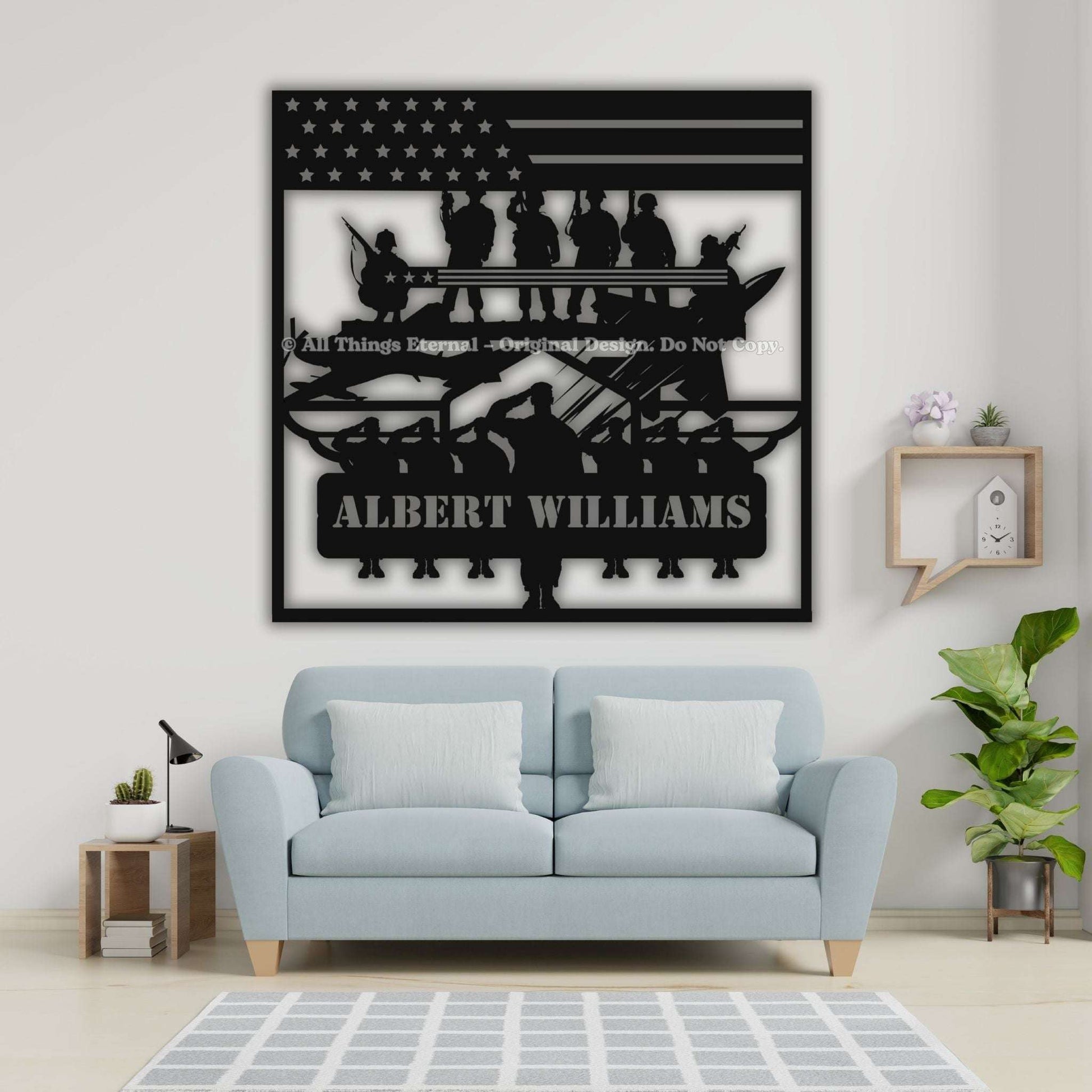 Custom Patriotic Metal Wall  Art- Gift for Veteran, US Army, Navy, Marines, Soldier