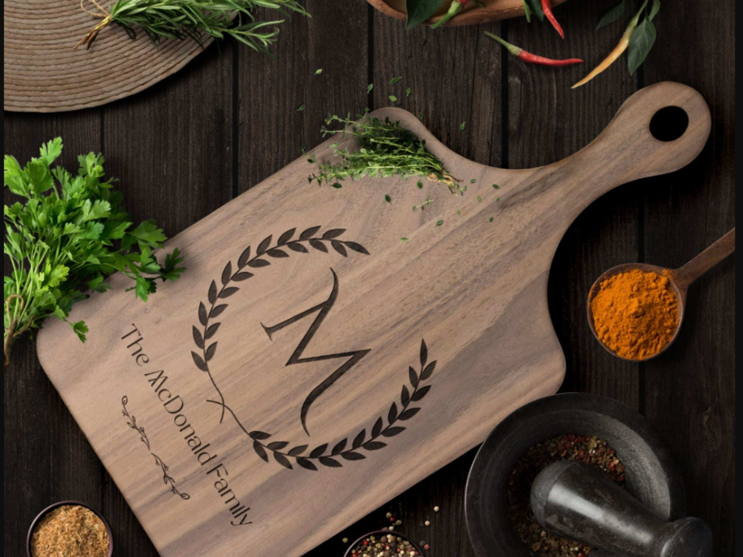 Personalized Monogram Cutting Board –  Housewarming or Anniversary Gifts