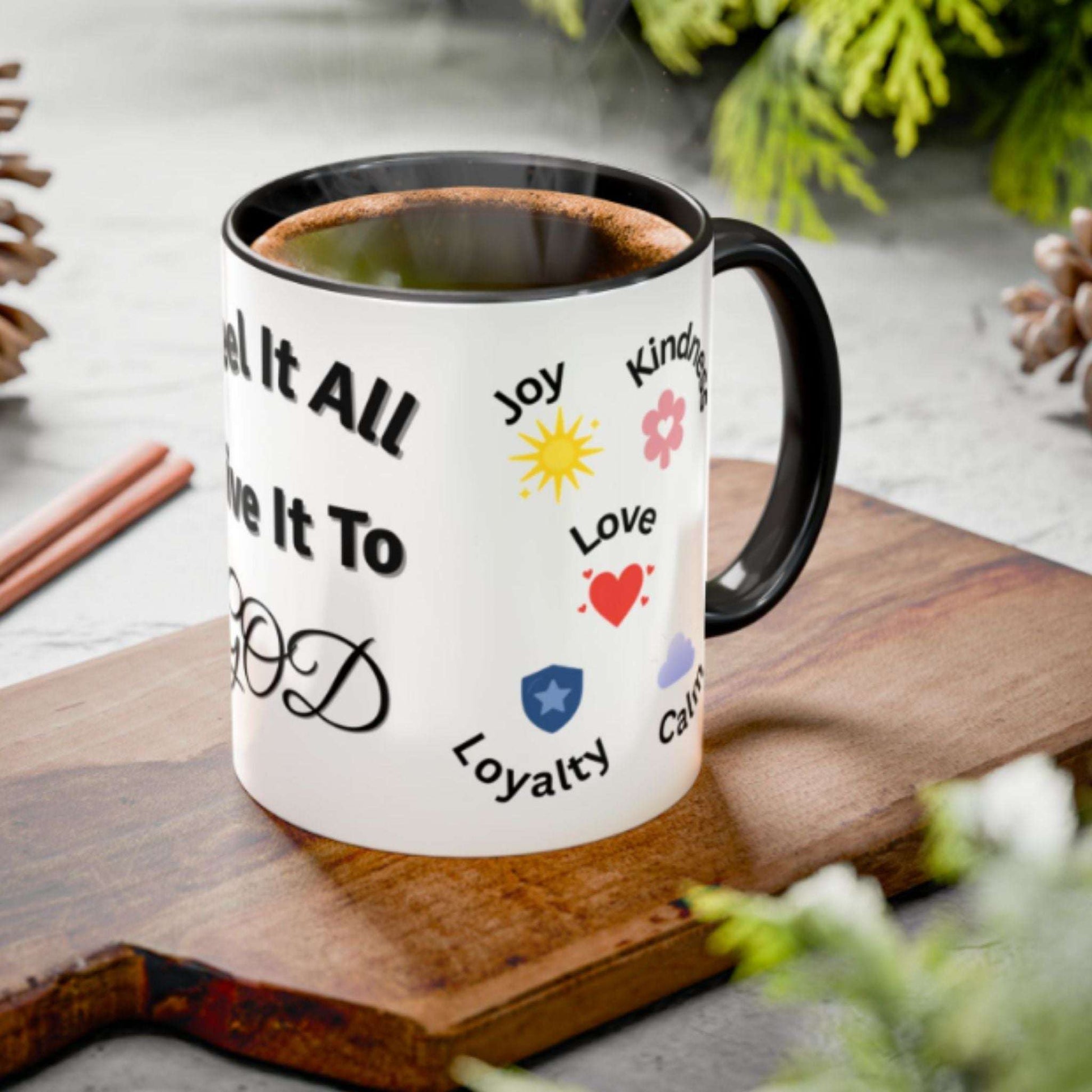 Two-Tone Coffee Mug with Uplifting Symbol – Inspirational Gift