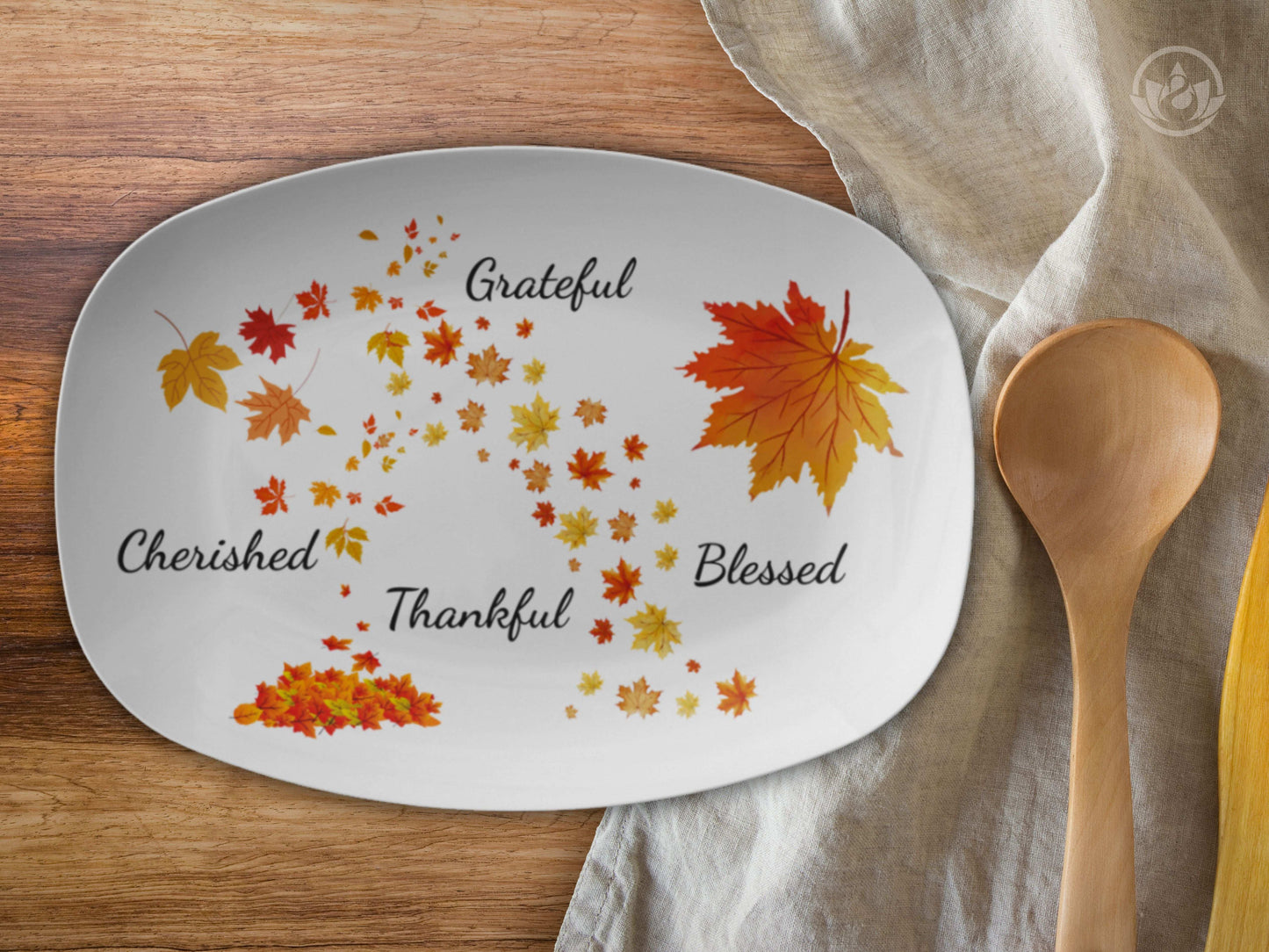 Thanksgiving Serving Platter 10x14 – Autumn Leaves Grateful Blessed Thankful