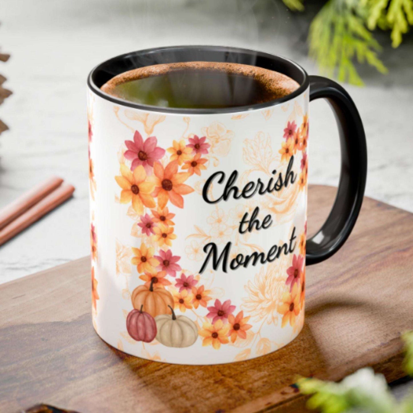 Fall Flowers Coffee Mug 11oz | Ceramic Tea Cup | Inspirational
