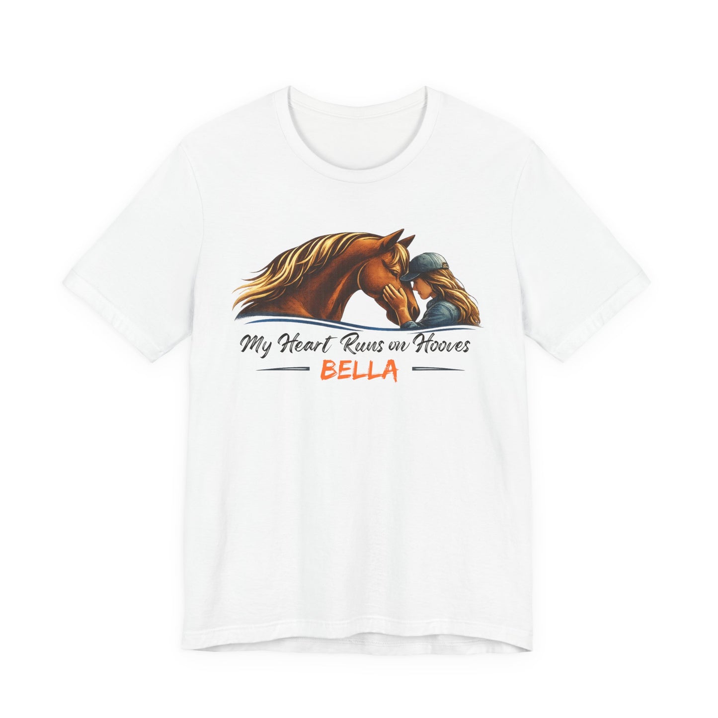 Horse Lover T‑Shirt - My Heart Runs on Hooves Personalized Bella Tee