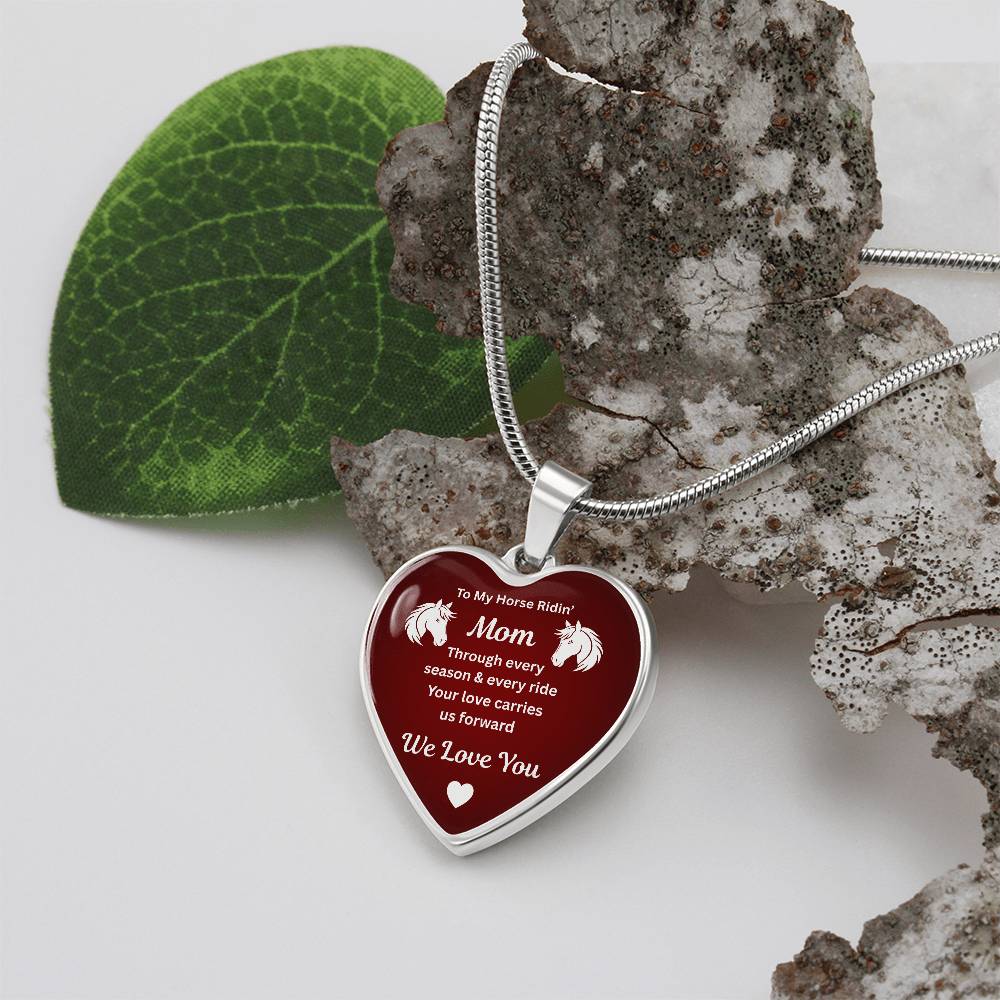 To My Horse Riding Mom Heart Necklace – Engraved Gift for Horse Lover Mom Mother’s Day