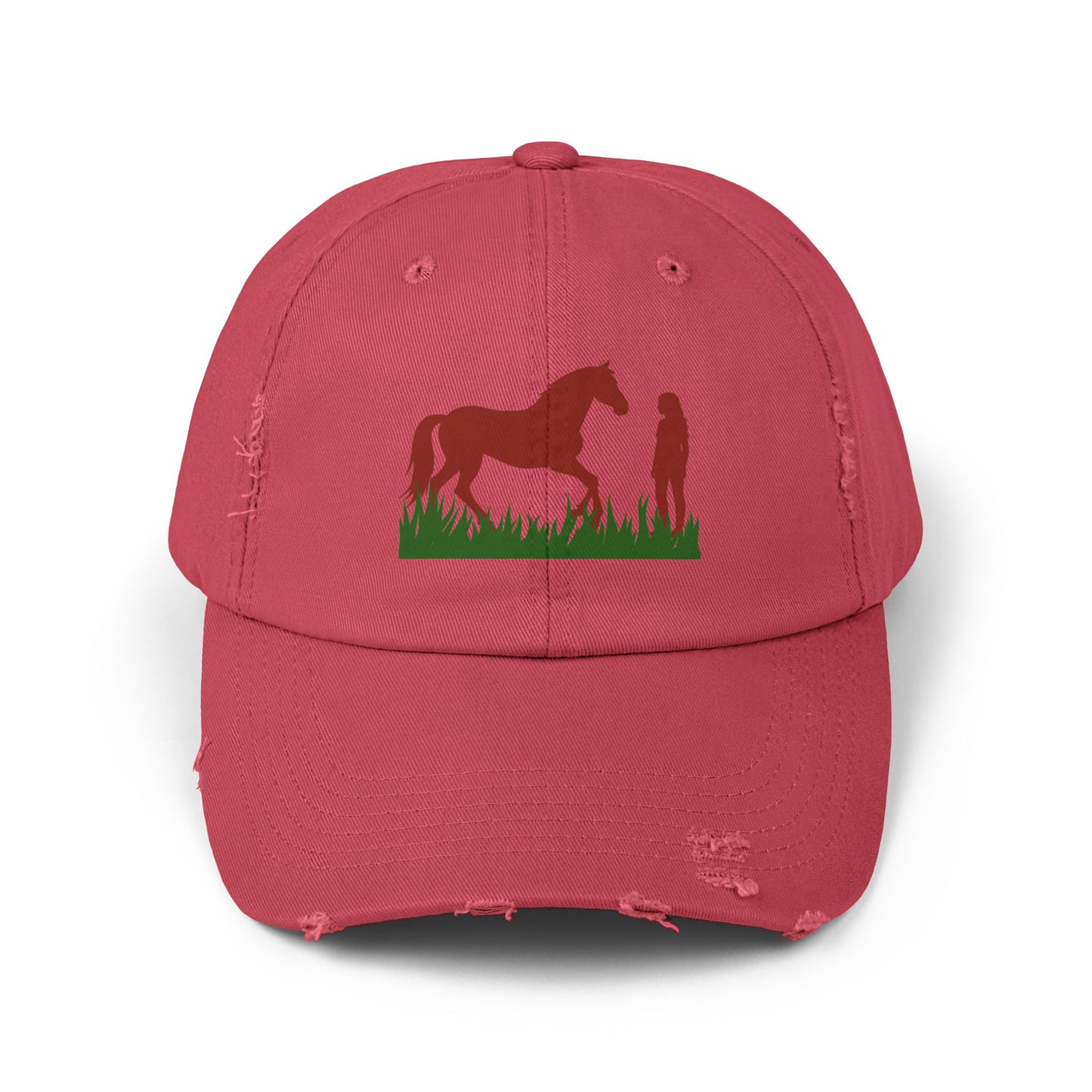 Distressed Horse & Rider Cap — Rustic Equestrian Baseball Hat