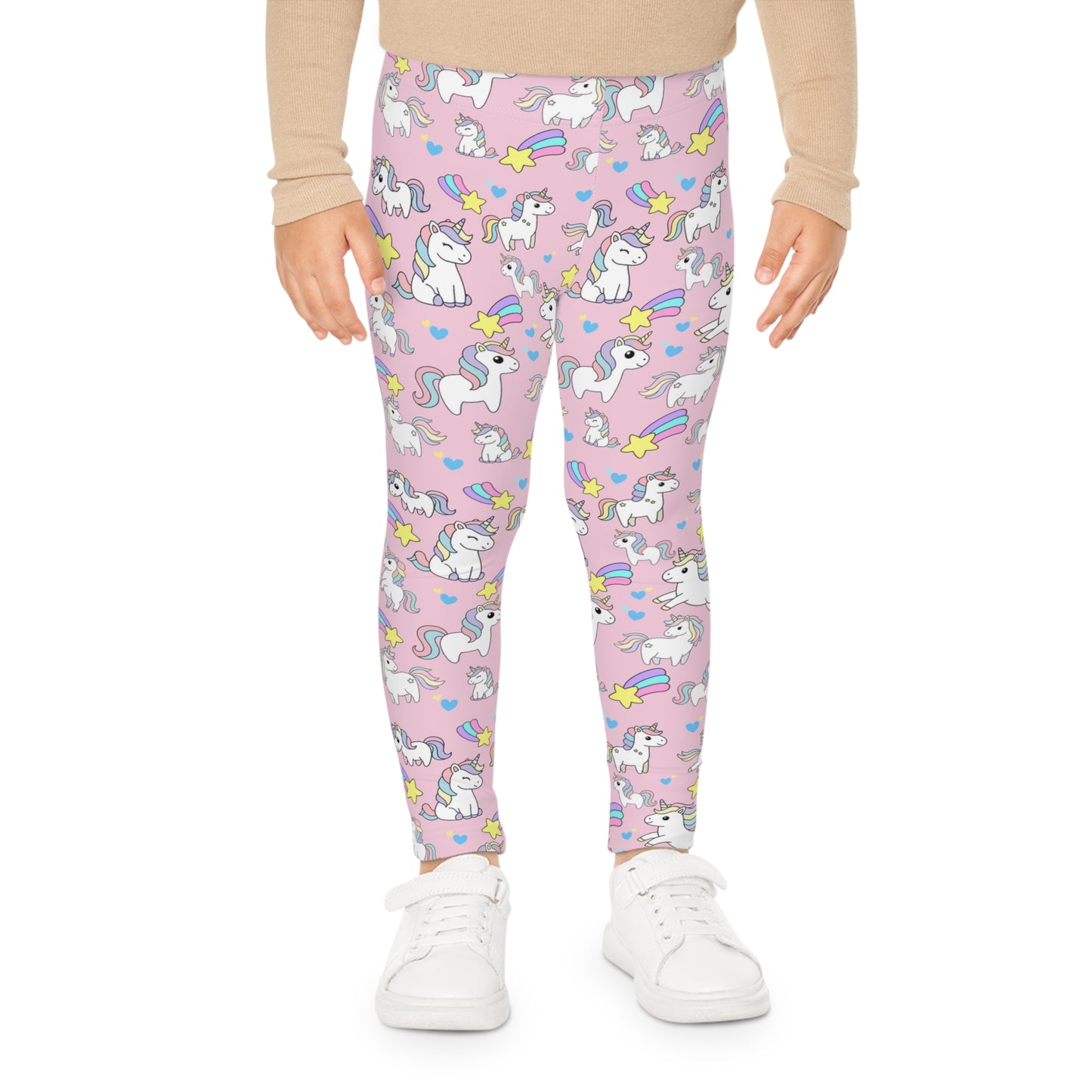 Pink Unicorn Kids Leggings — Cute Rainbow Stars All-Over Print
